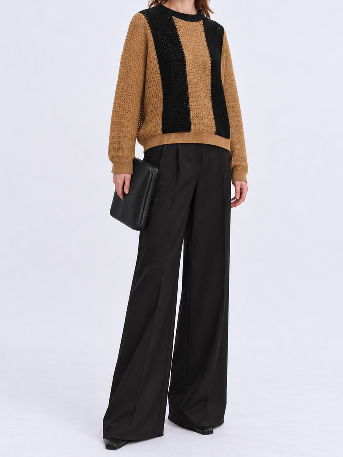 Colorblock Long-Sleeve Knit Sweater