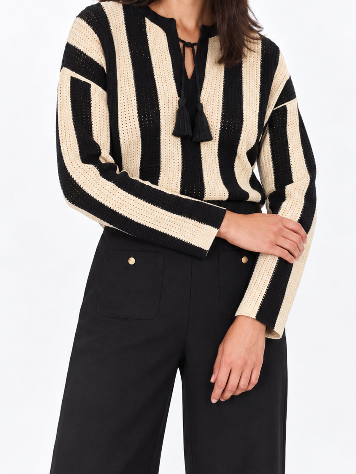 The Zebra Stripe Lace-Up Pullover