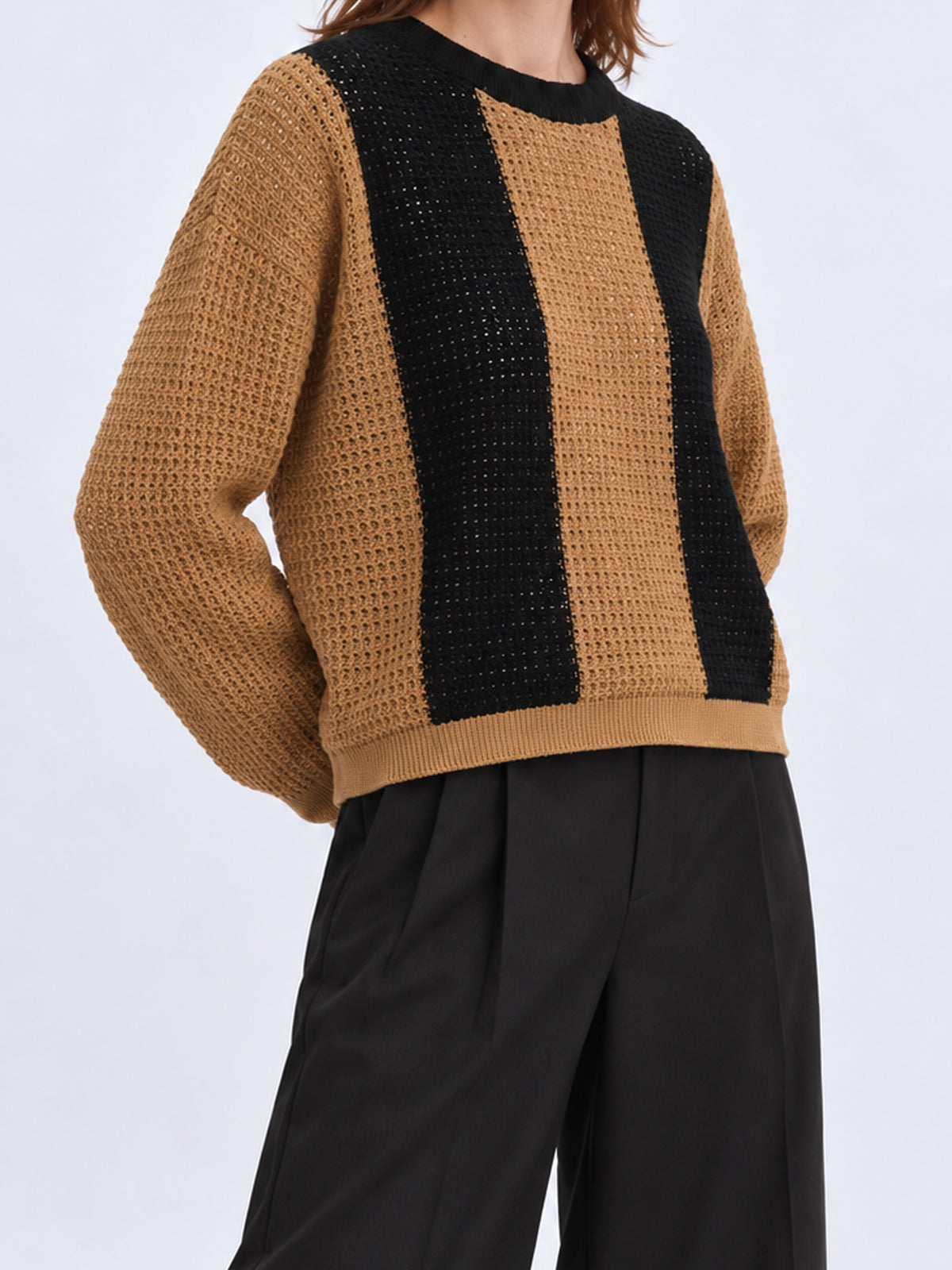 Colorblock Long-Sleeve Knit Sweater