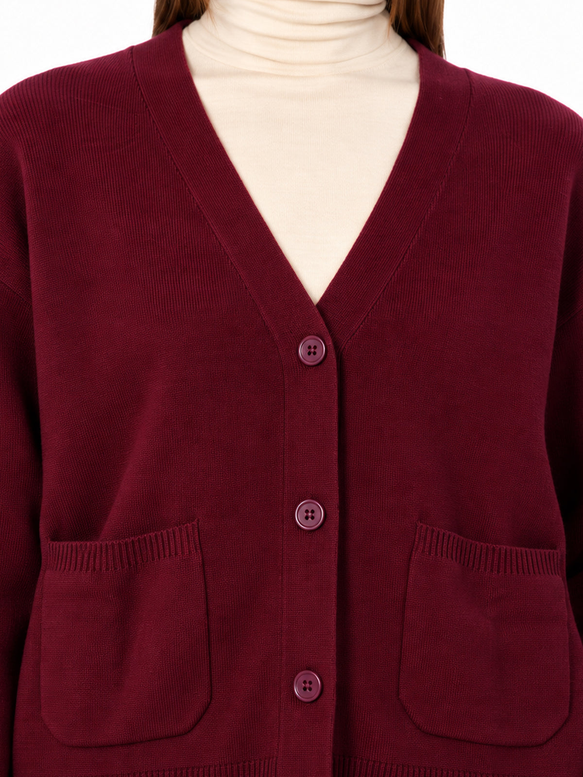 The Wine V-Neck Pocket Cardigan