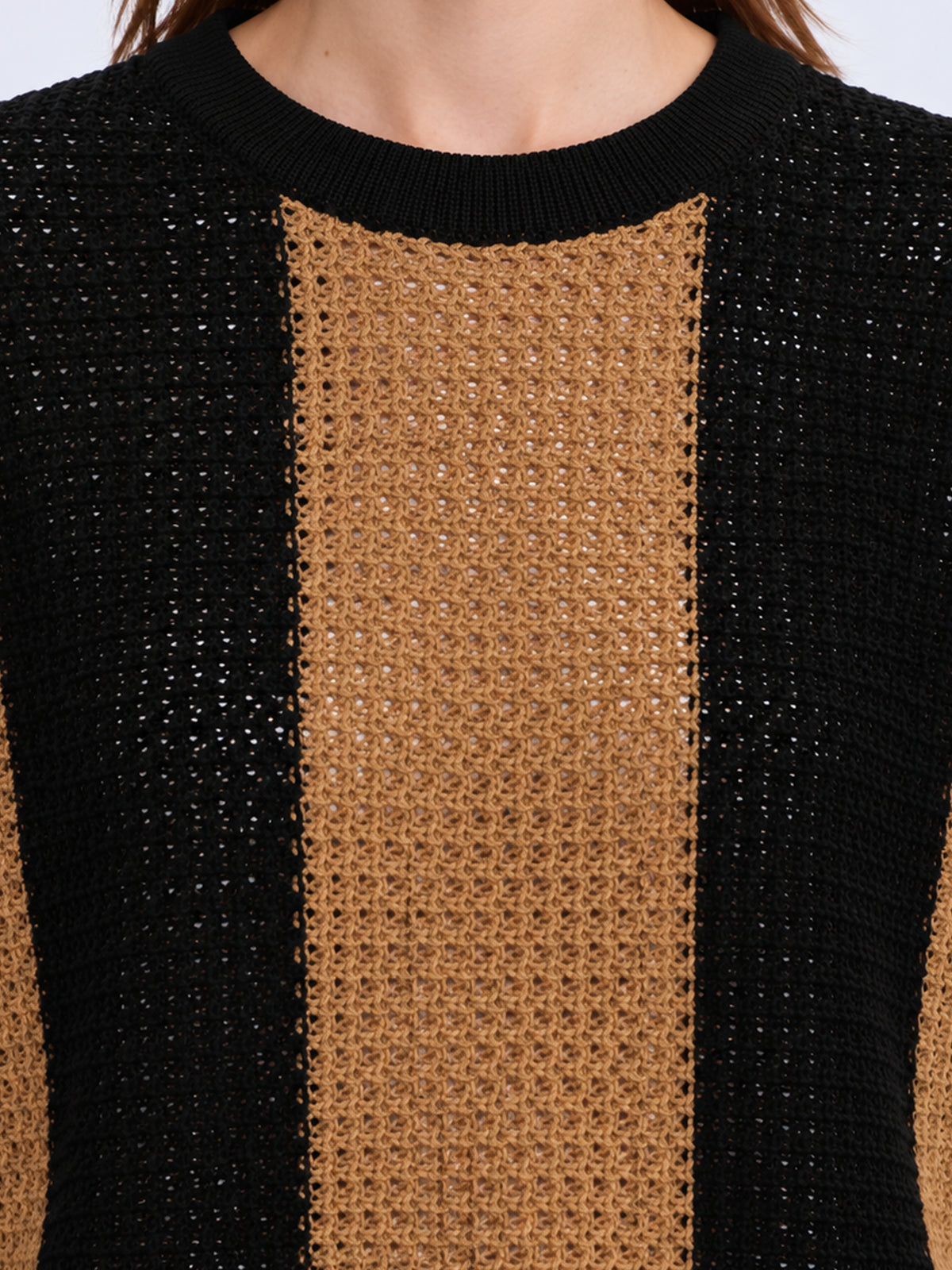 Colorblock Long-Sleeve Knit Sweater