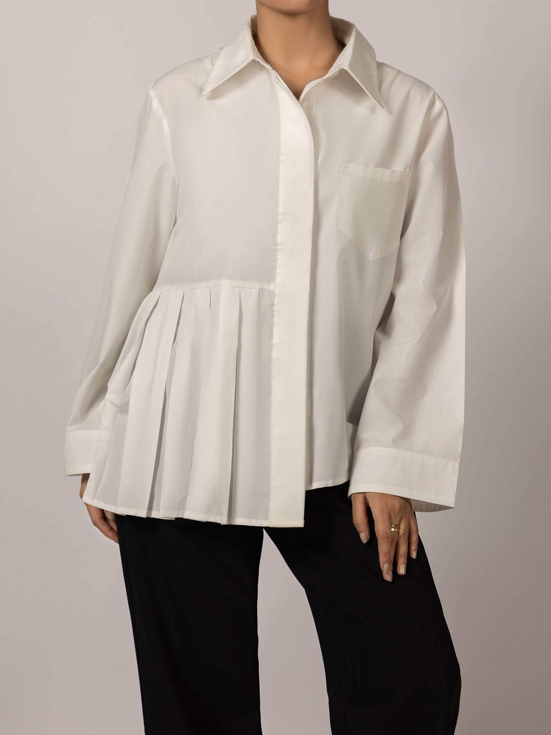 White Pleat-Perfect High-Low Blouse