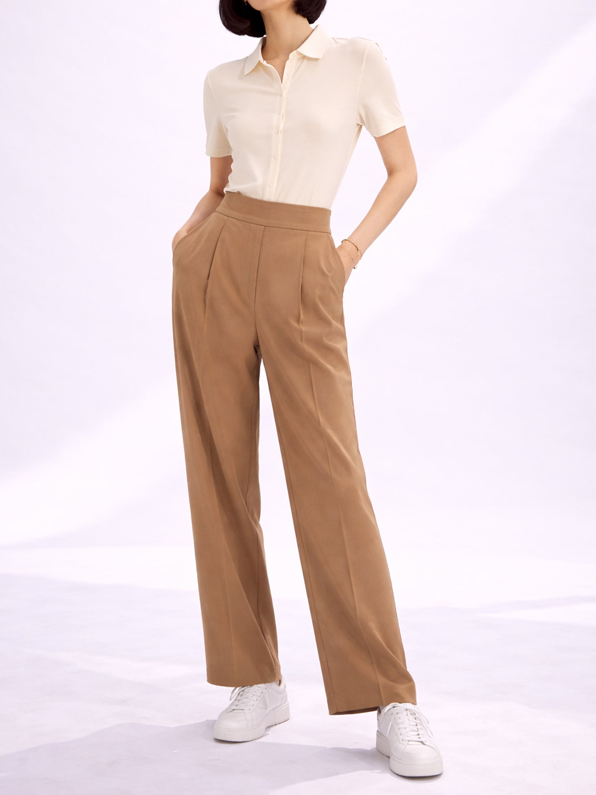 Women's Brown Sleek Waist Trousers - women's Trousers | SYNCC