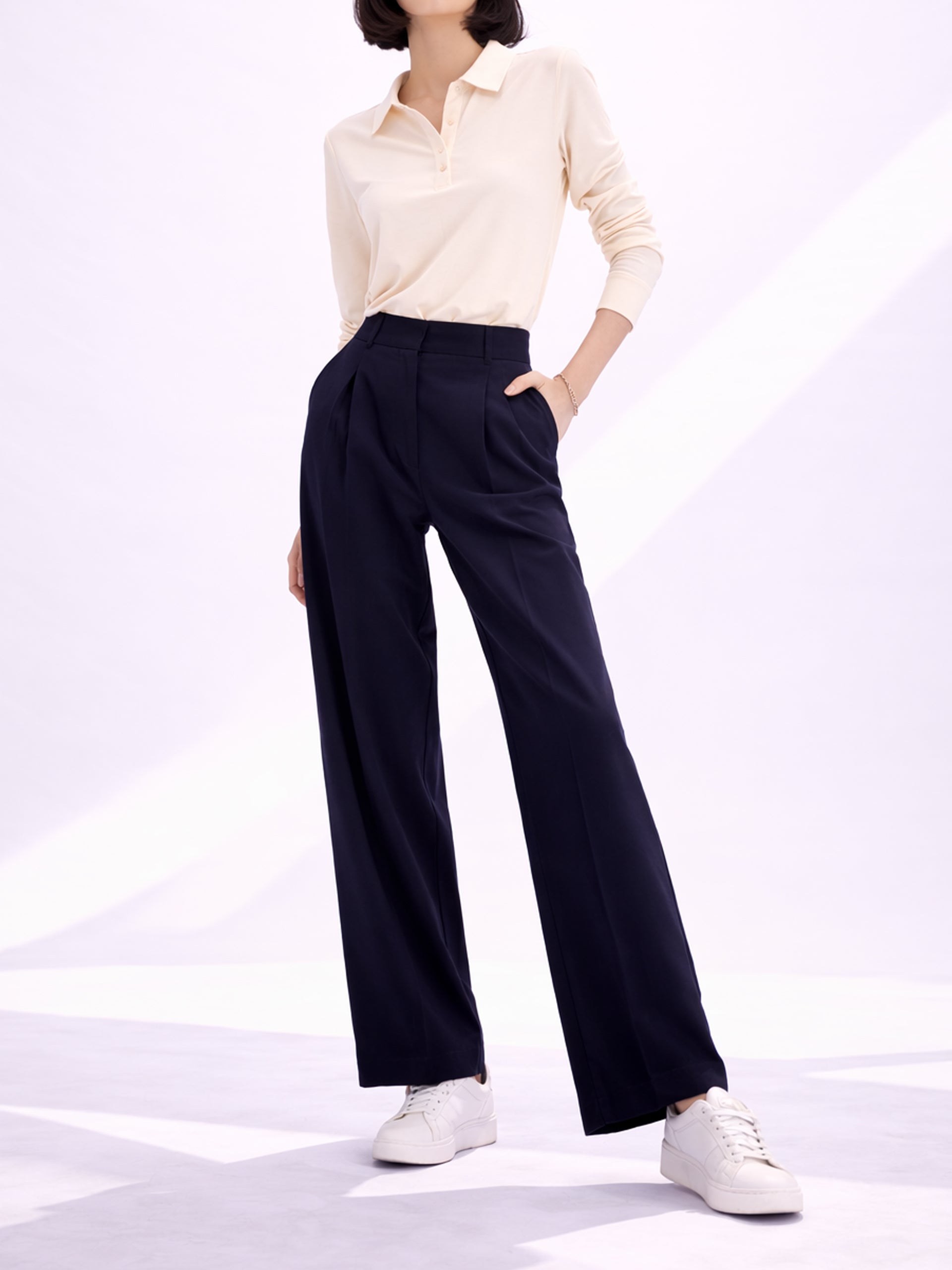 Women's Navy Wide Trousers - women's Trousers | SYNCC