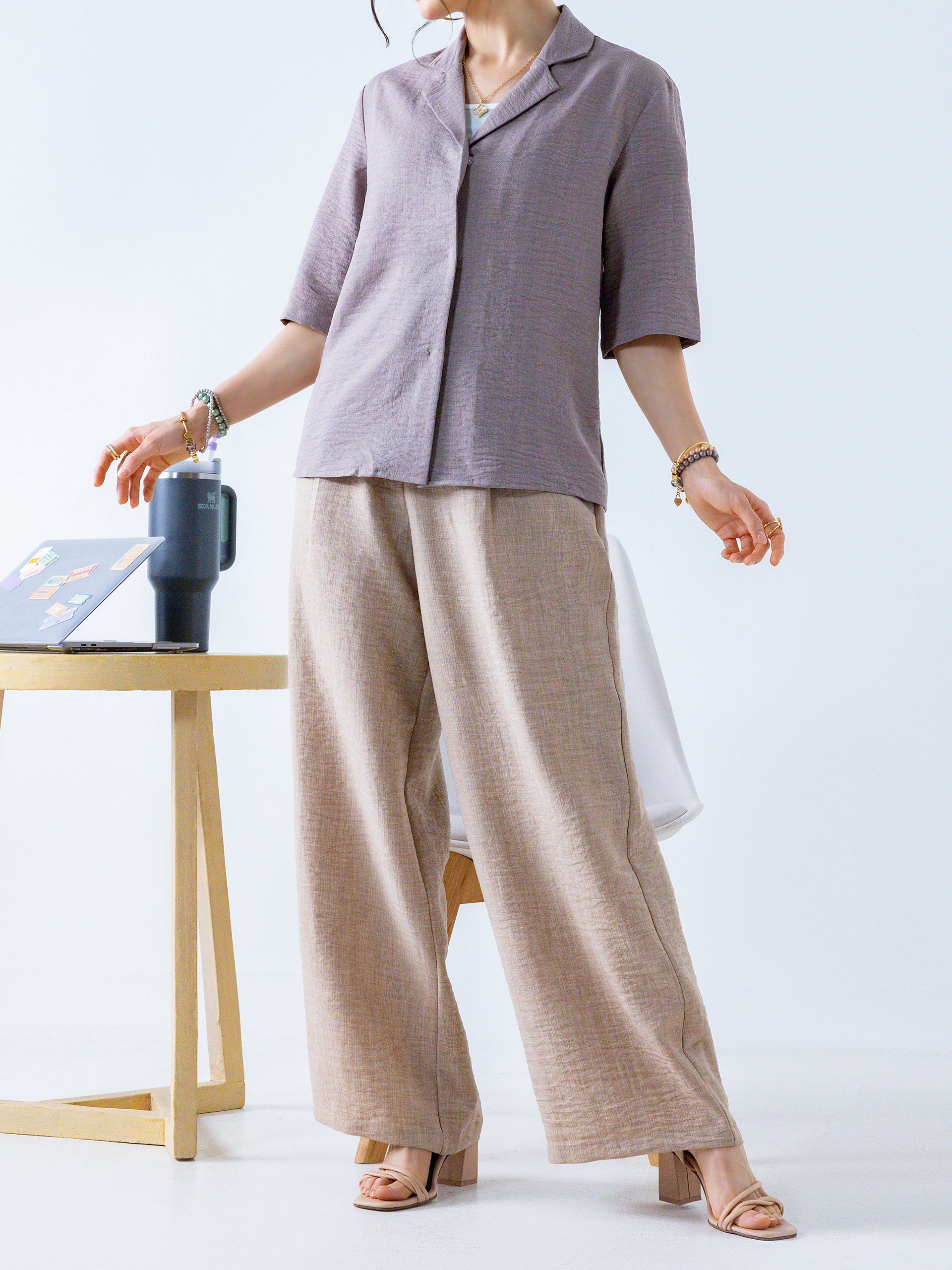 Taupe Relaxed Button-Up Shirt