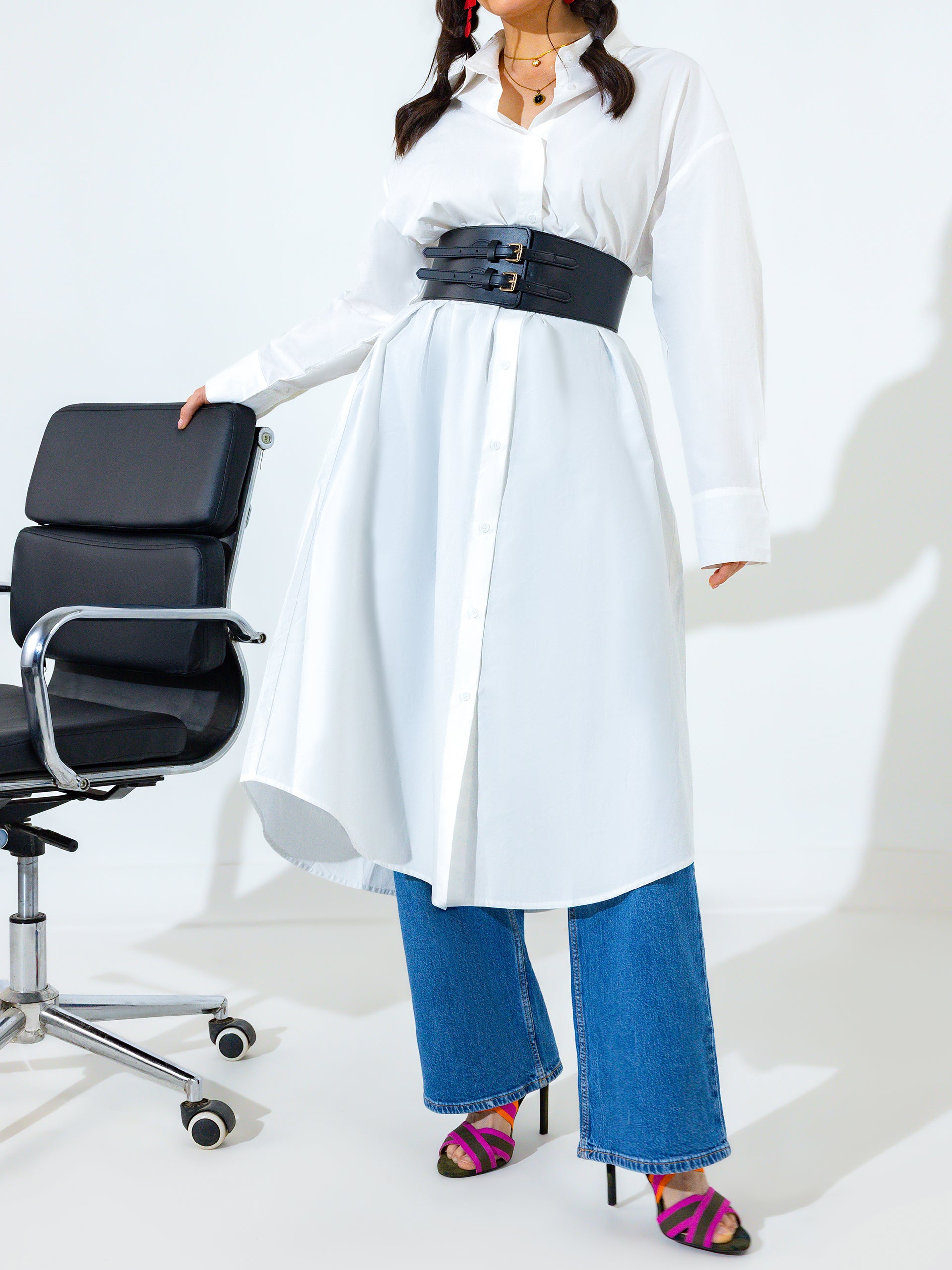 White High-Slit Shift Dress