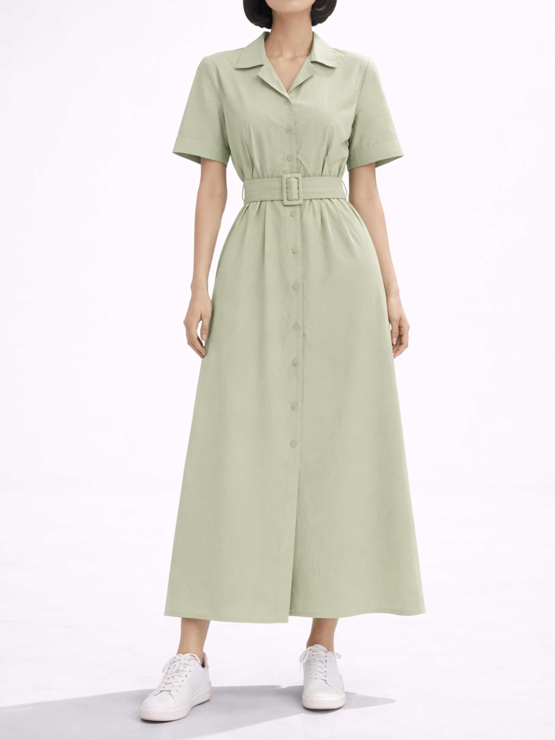 Women's Mint Green Collared Flare Dress - women's Long Shirt | SYNCC