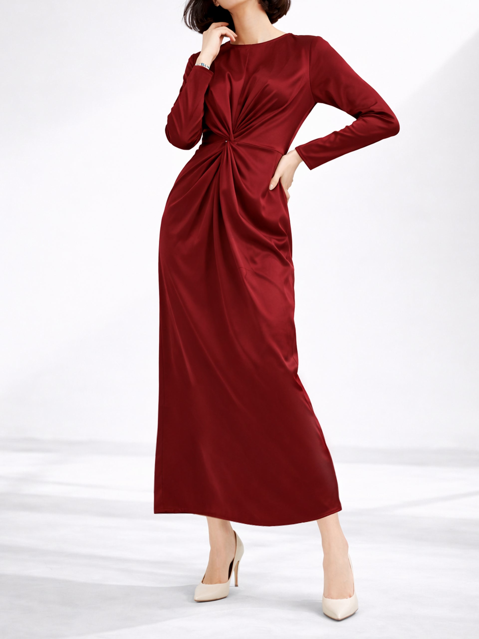 Terracotta Knotted Satin Dress