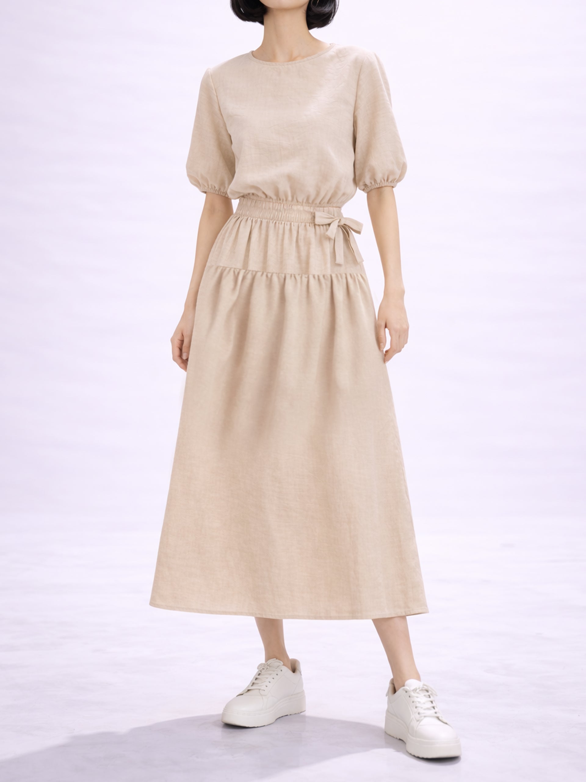 Women's Beige Puff-Sleeve Top - women's Blouse | SYNCC