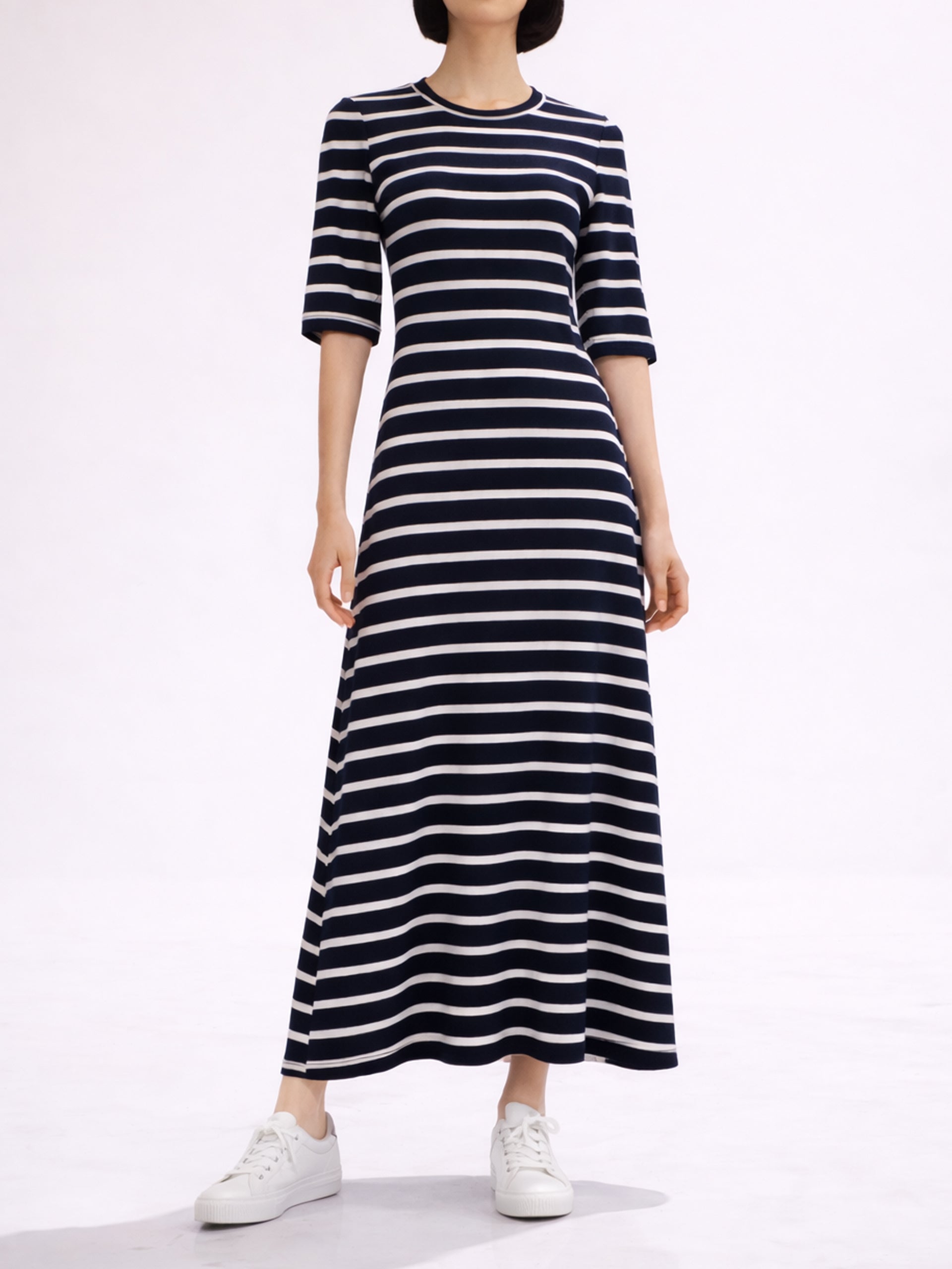 Navy Blue Nautical Striped Maxi Dress