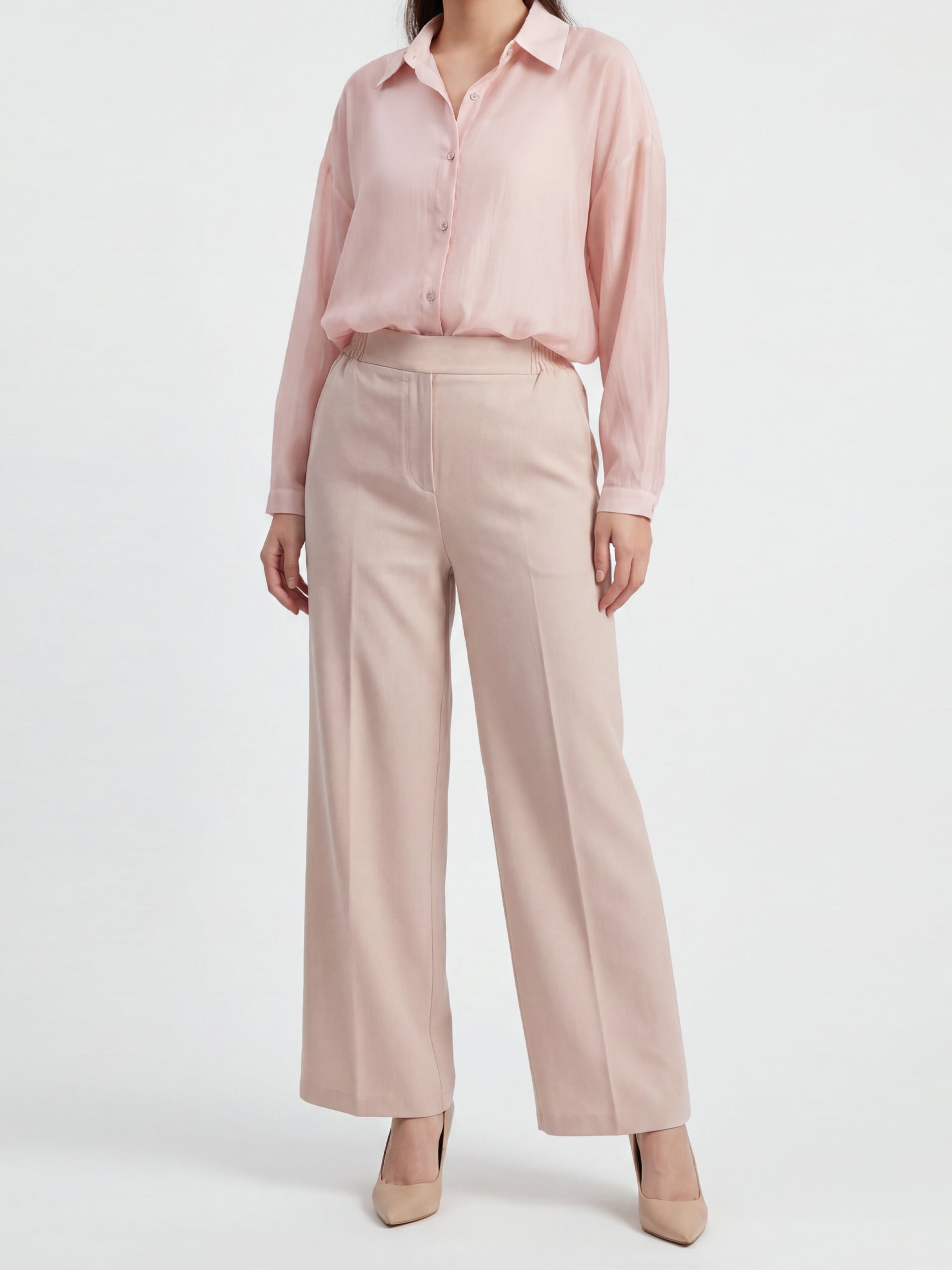 Beige Wide Leg Pants