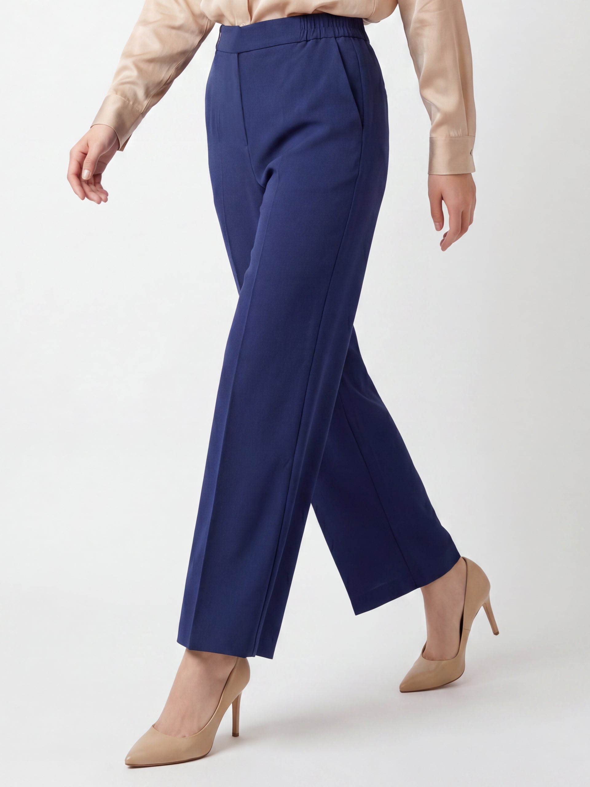 Navy Blue Relaxed Pull On Wide Leg Pants