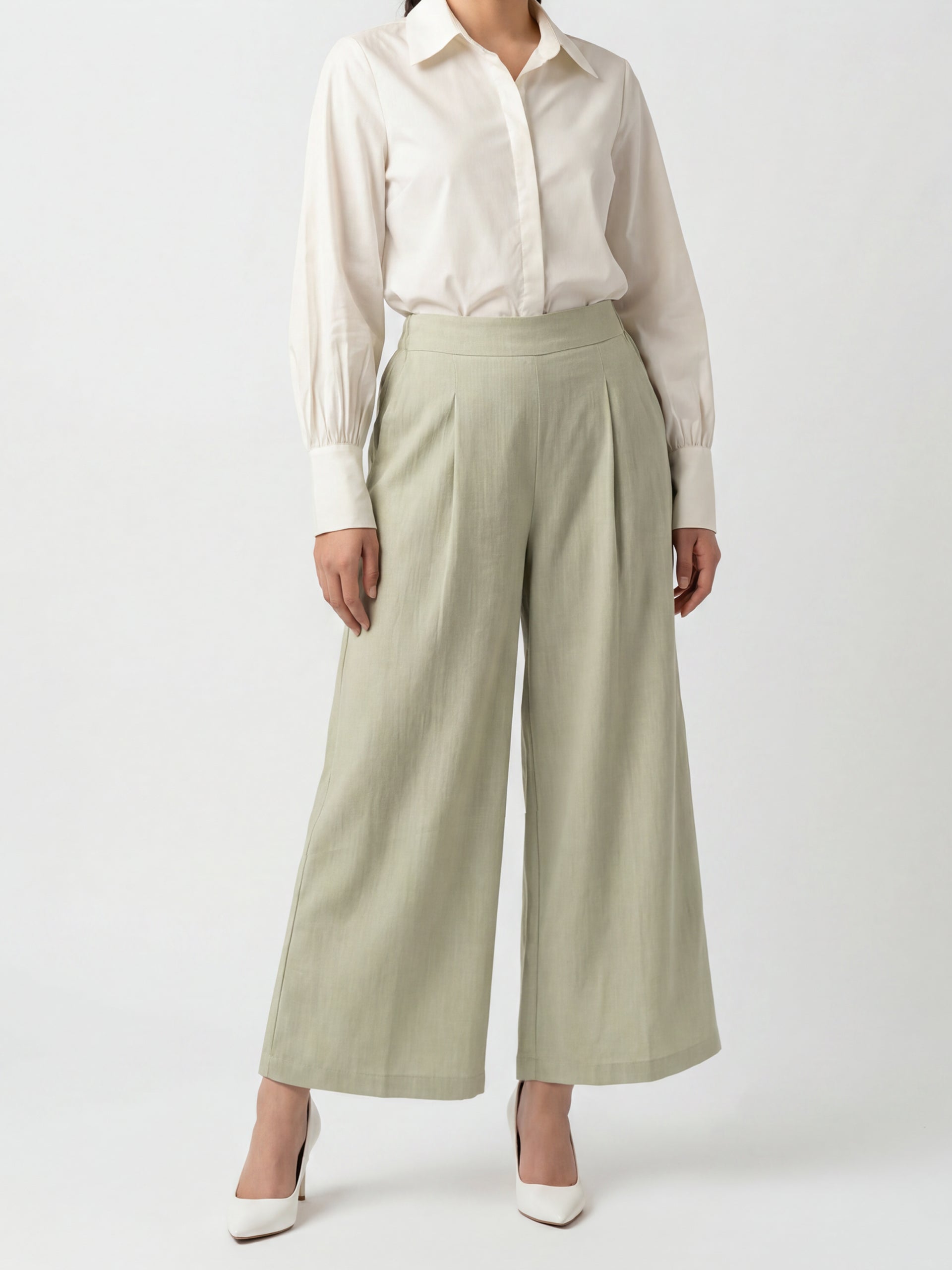 Min Green Textured Pleated Culotte