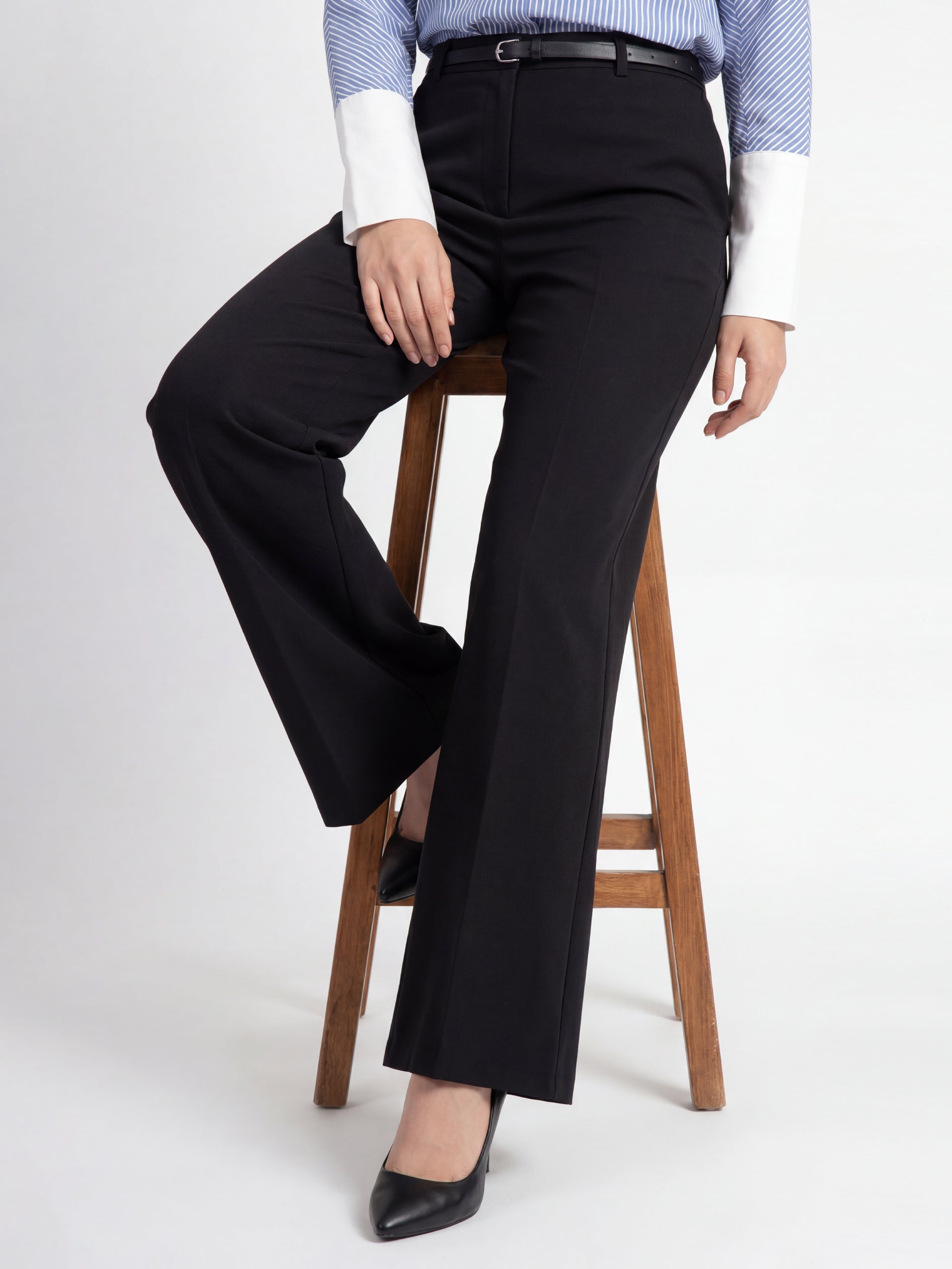 Black High Waist Belted Trousers