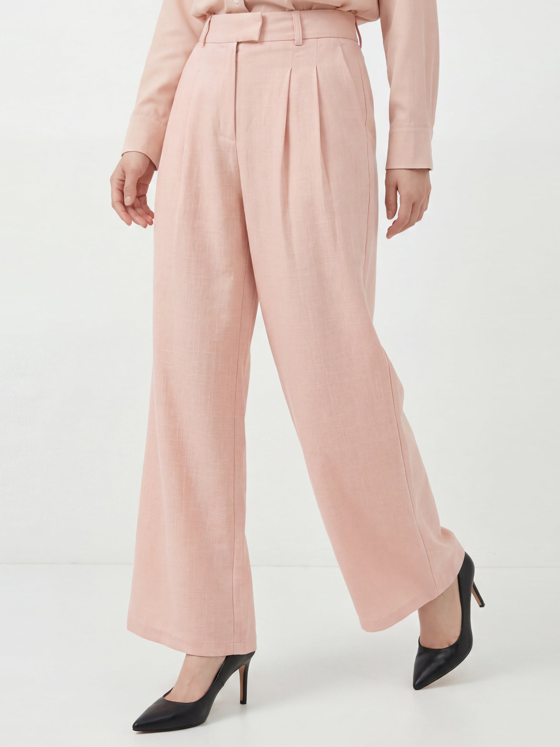 Pink Pleated Wide Leg Trousers