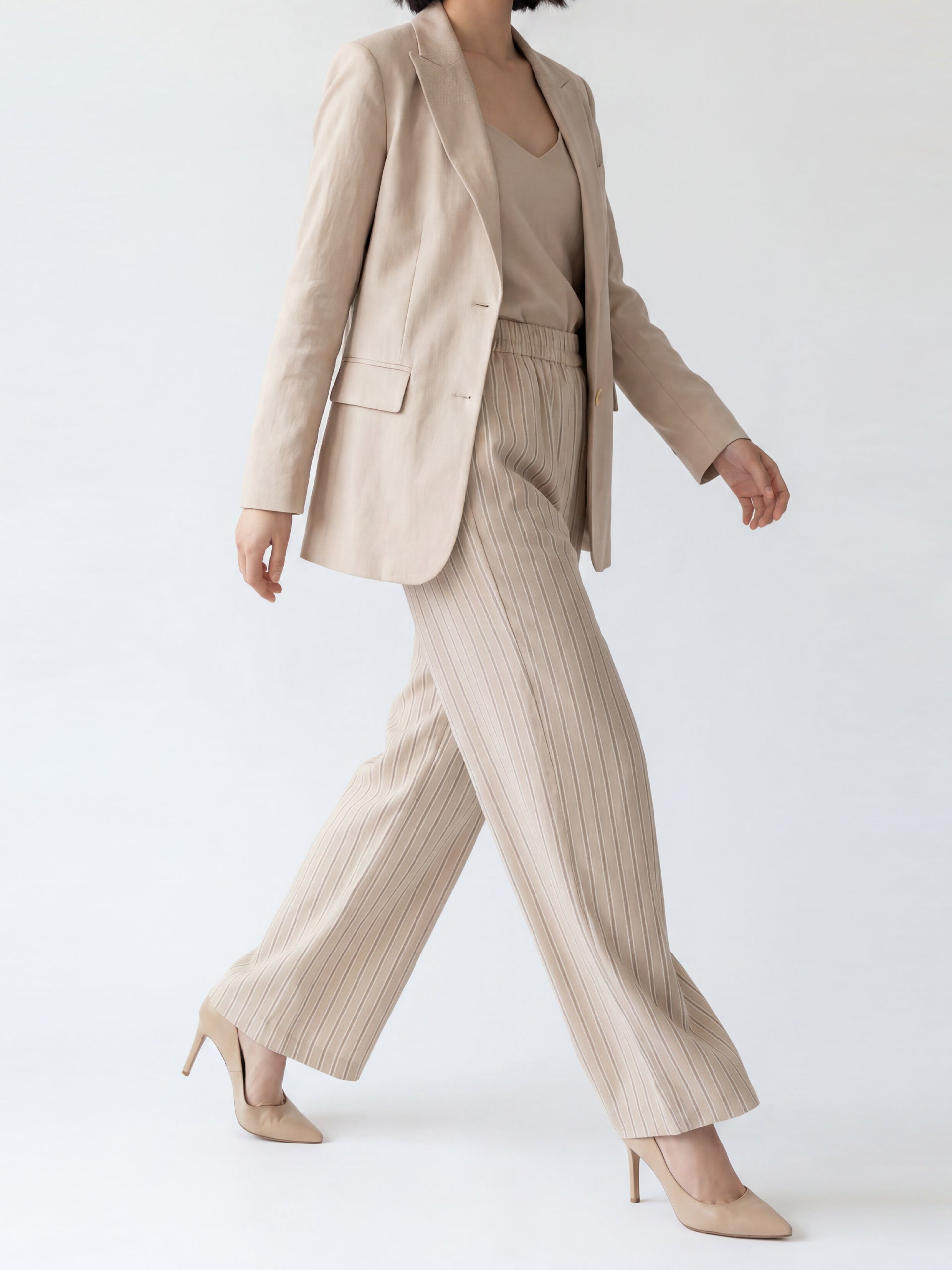 Beige Crinkle Trousers