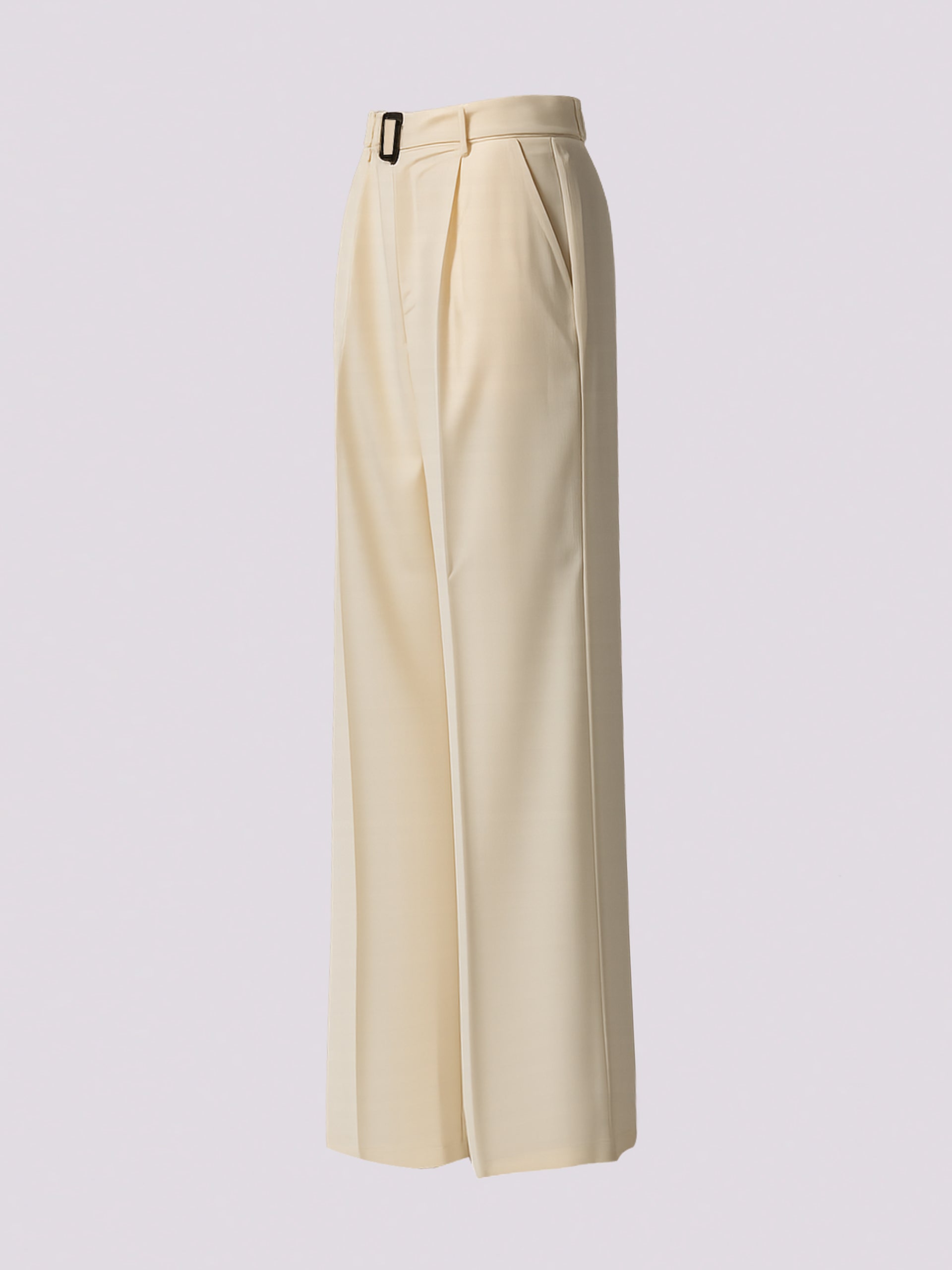 Cream Buckle Waist Pants