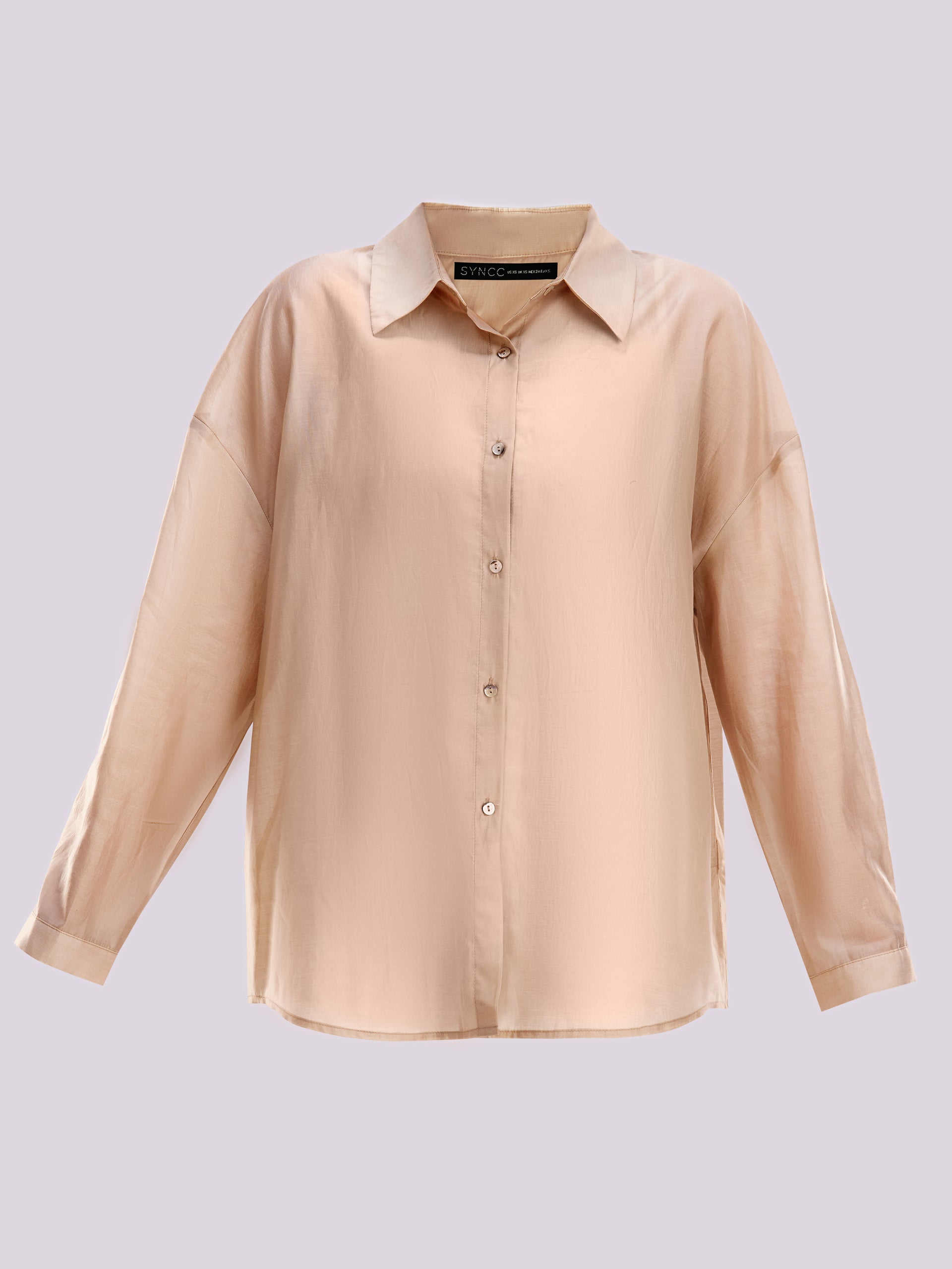 Beige Oversized Sheer Button Down Shirt