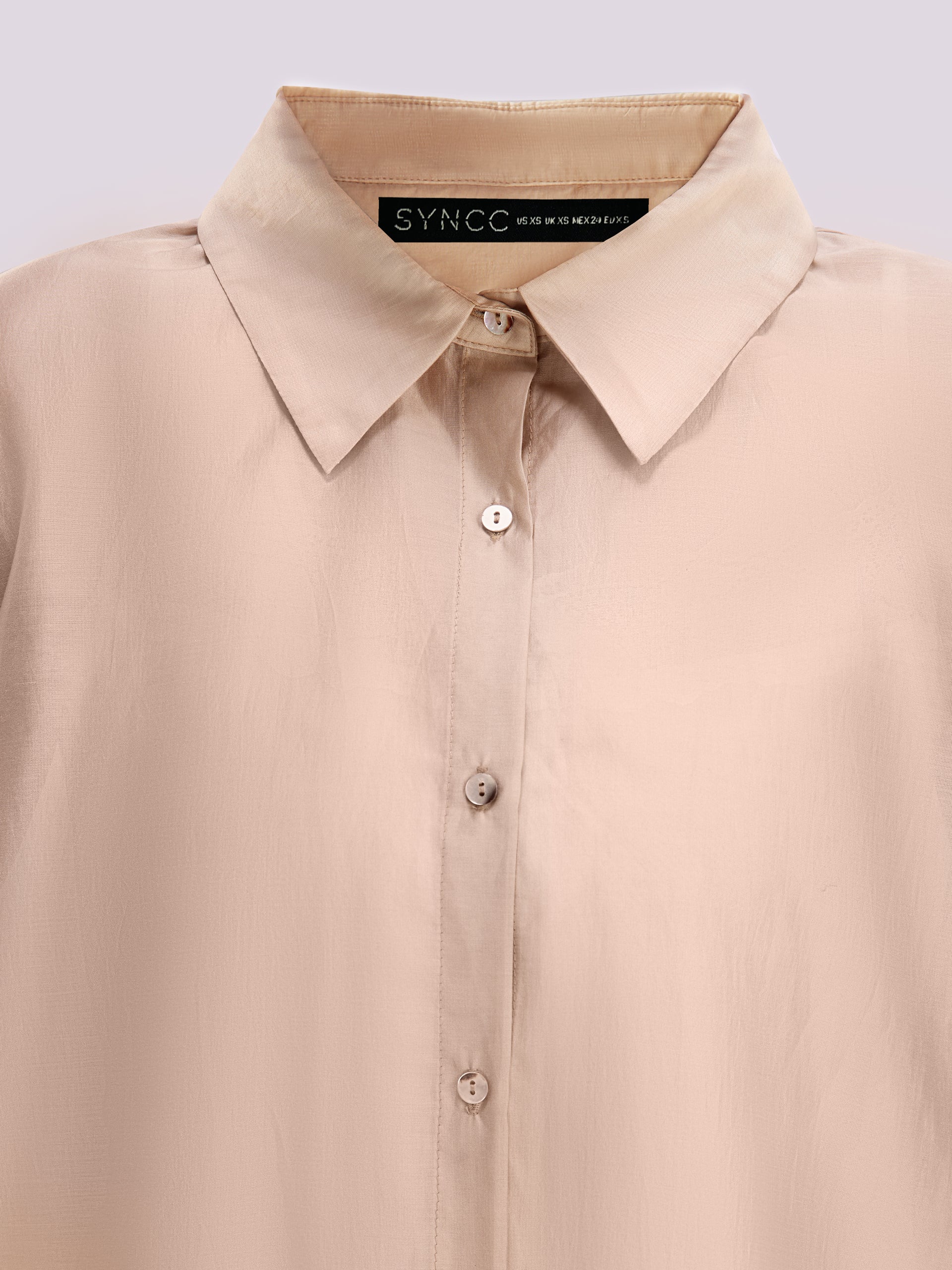 Beige Oversized Sheer Button Down Shirt