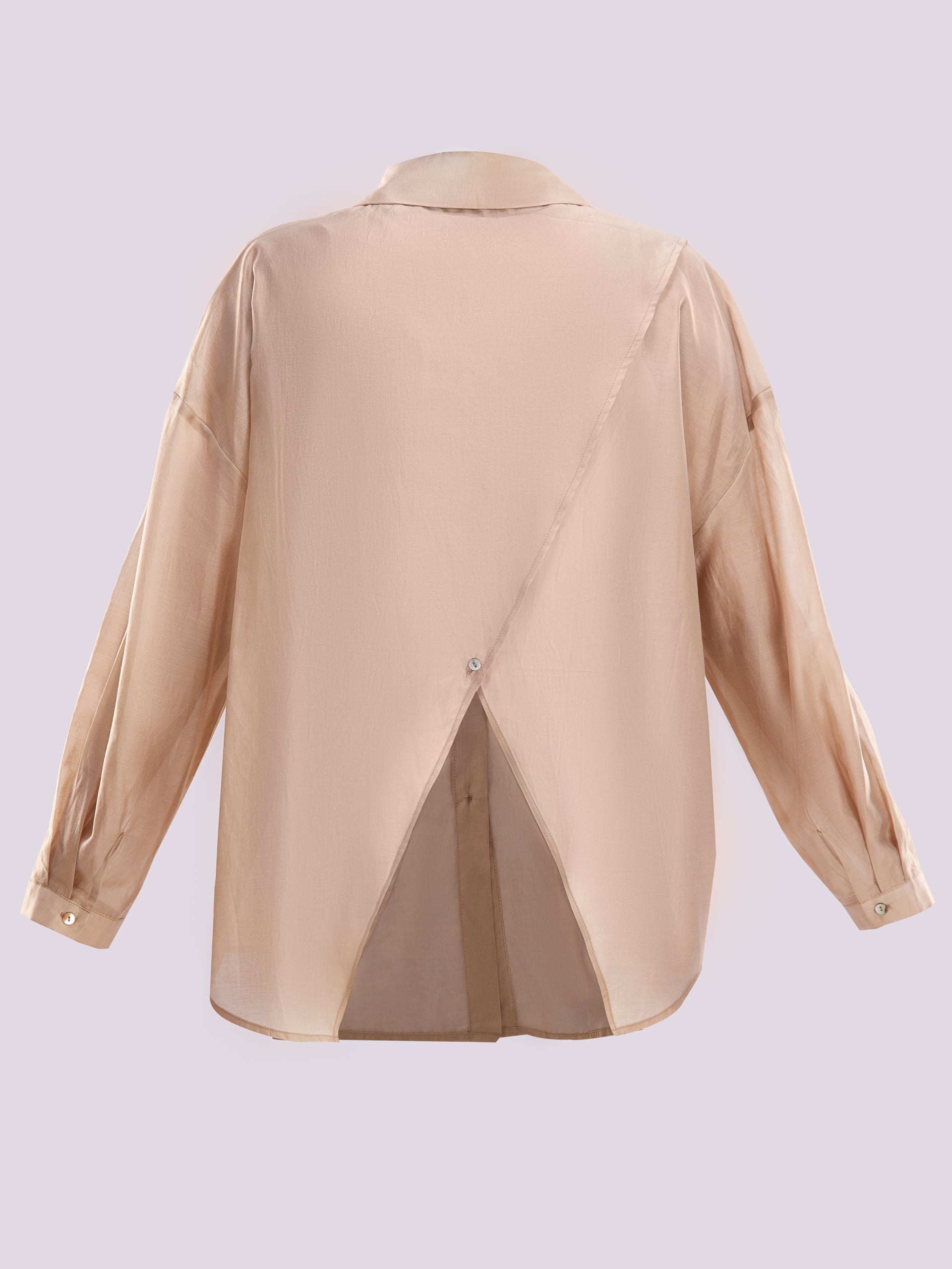 Beige Oversized Sheer Button Down Shirt