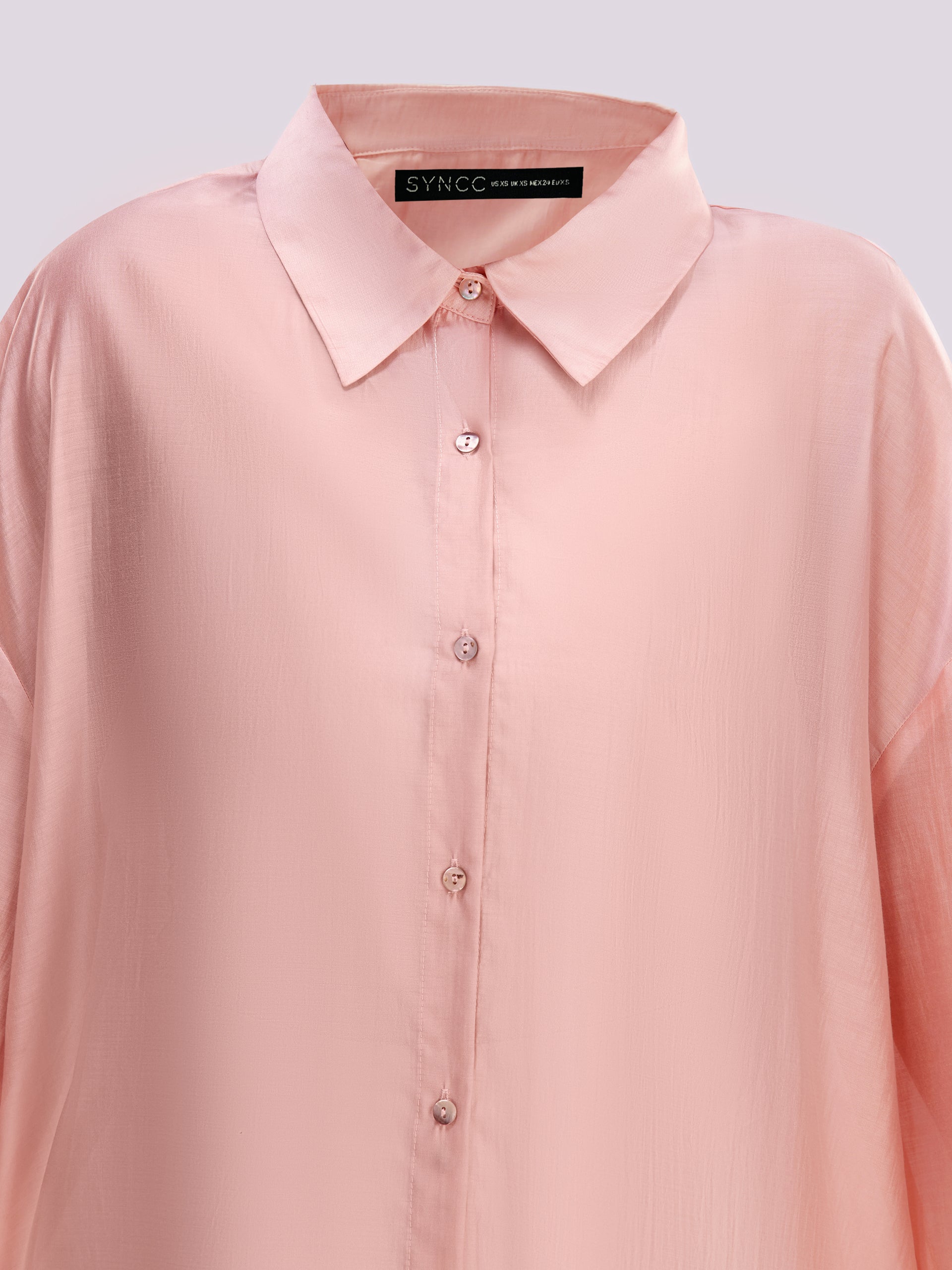Light Pink Oversized Sheer Button Down Shirt