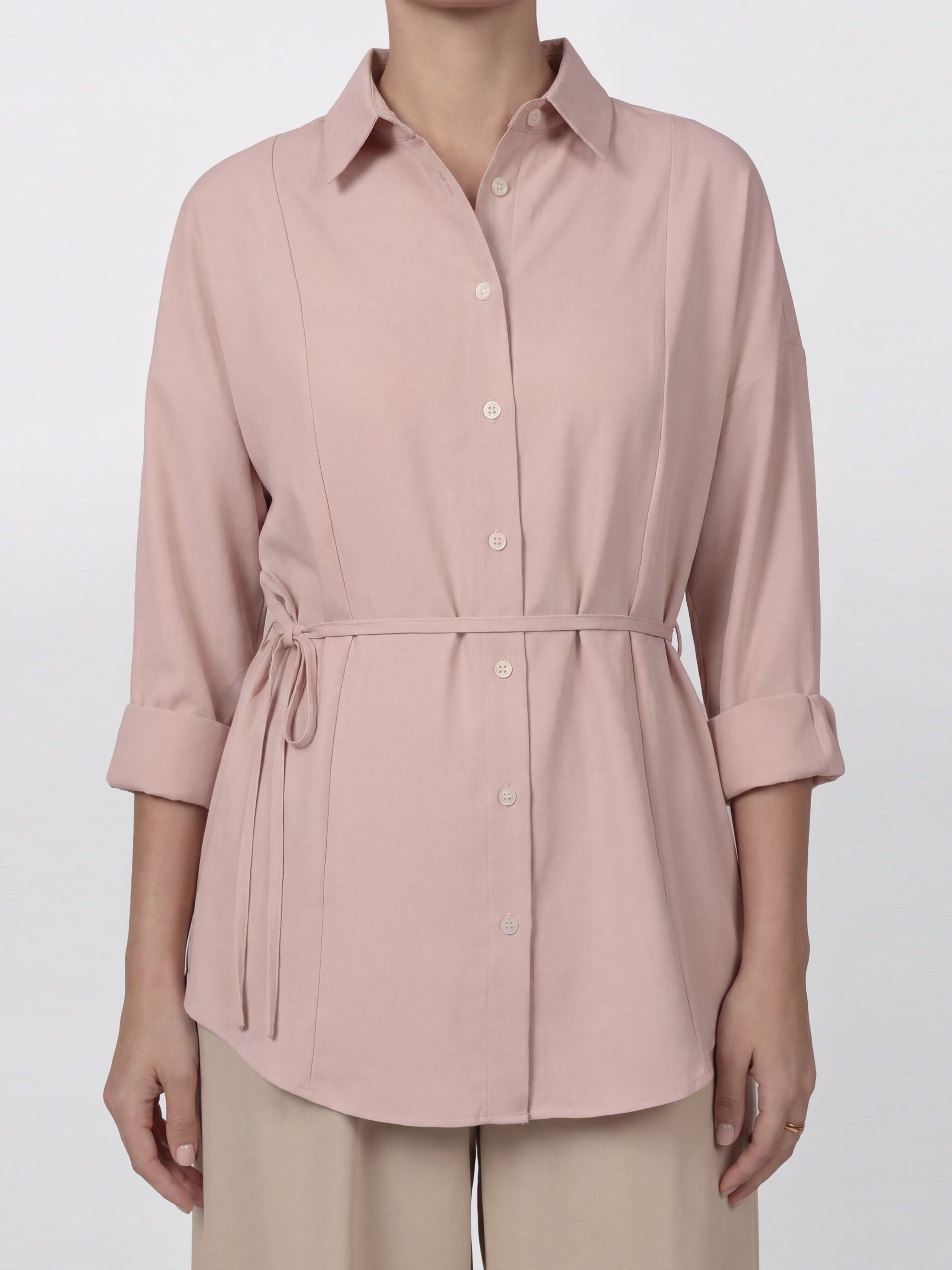 Pink Lace-Up Back Blouse
