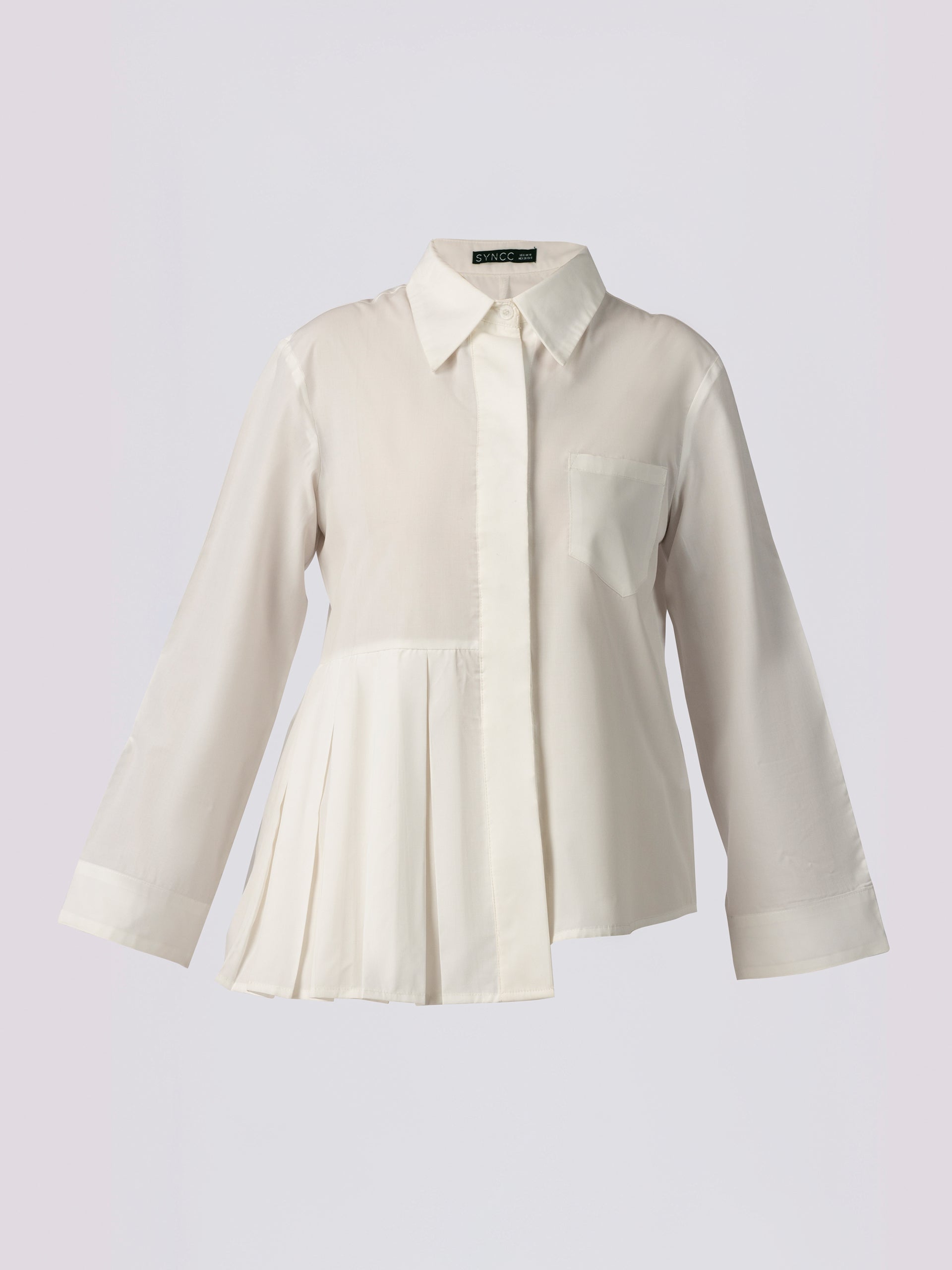Women's White Pleat-Perfect High-Low Blouse - women's Short Shirt | SYNCC