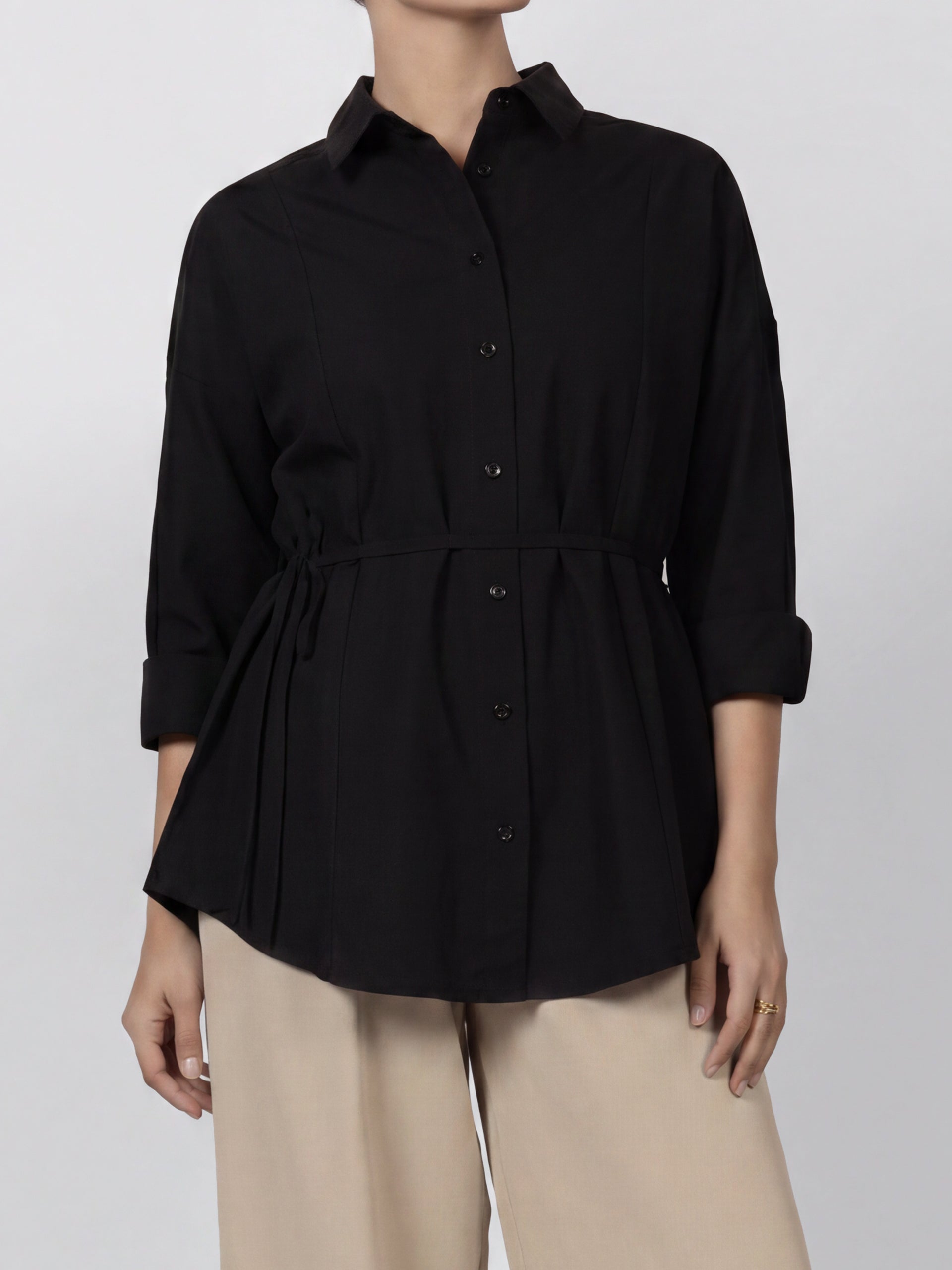 Black Lace-Up Back Blouse
