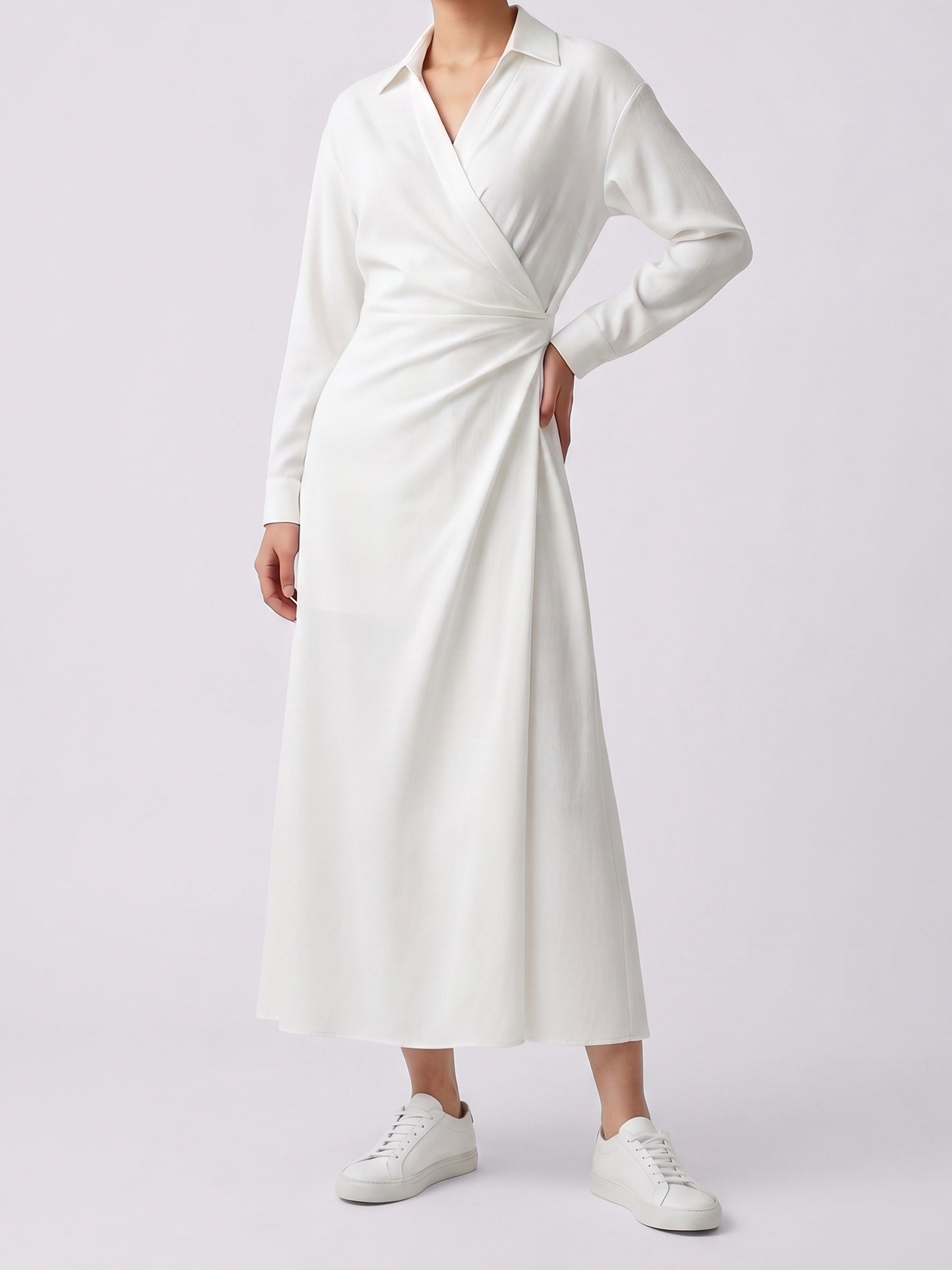 Women's White Overlap Dress - women's Long Shirt | SYNCC
