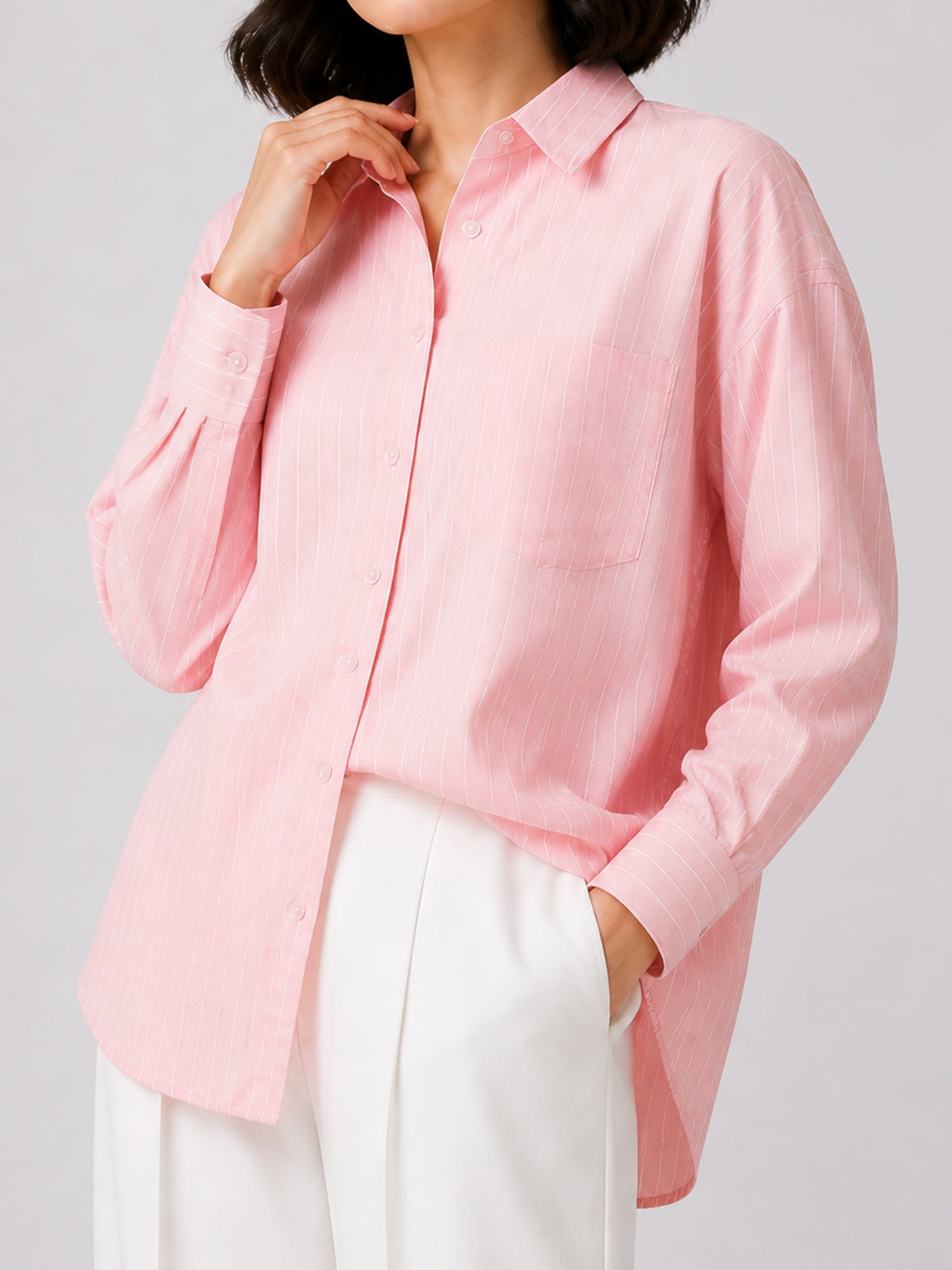 Women's Pastel Pink Classic Longline Shirt - women's Short Shirt | SYNCC