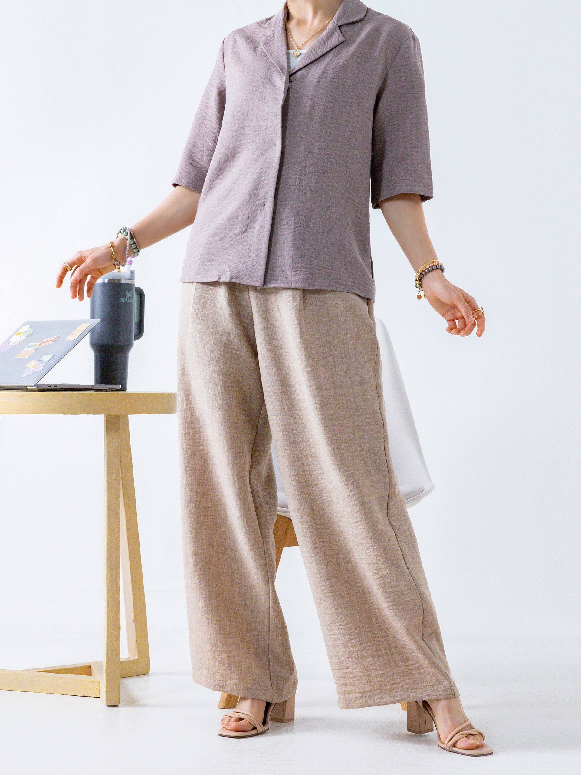 Taupe Relaxed Button-Up Shirt