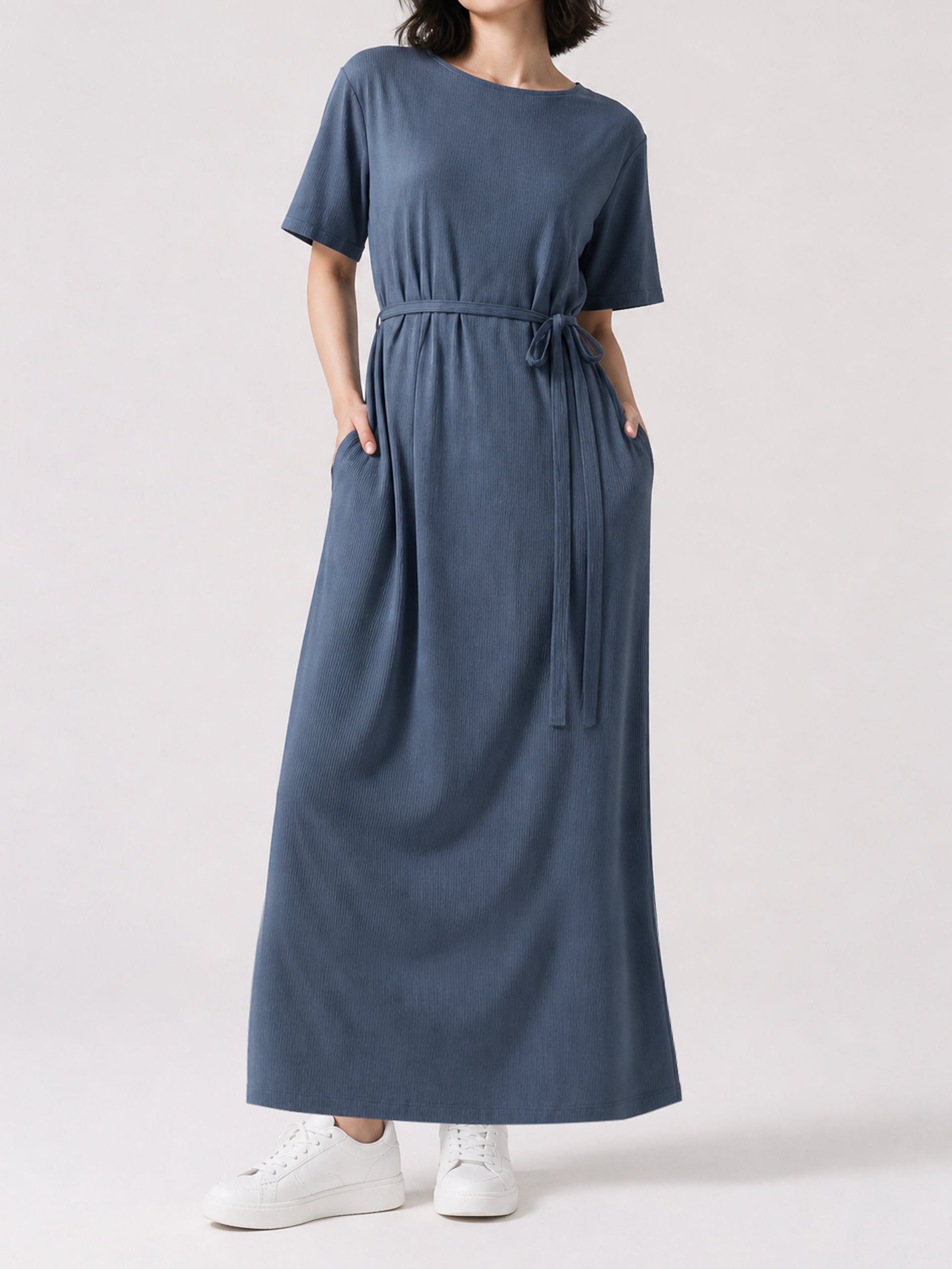 Women's Blue Belted Maxi Dress - women's Maxi | SYNCC