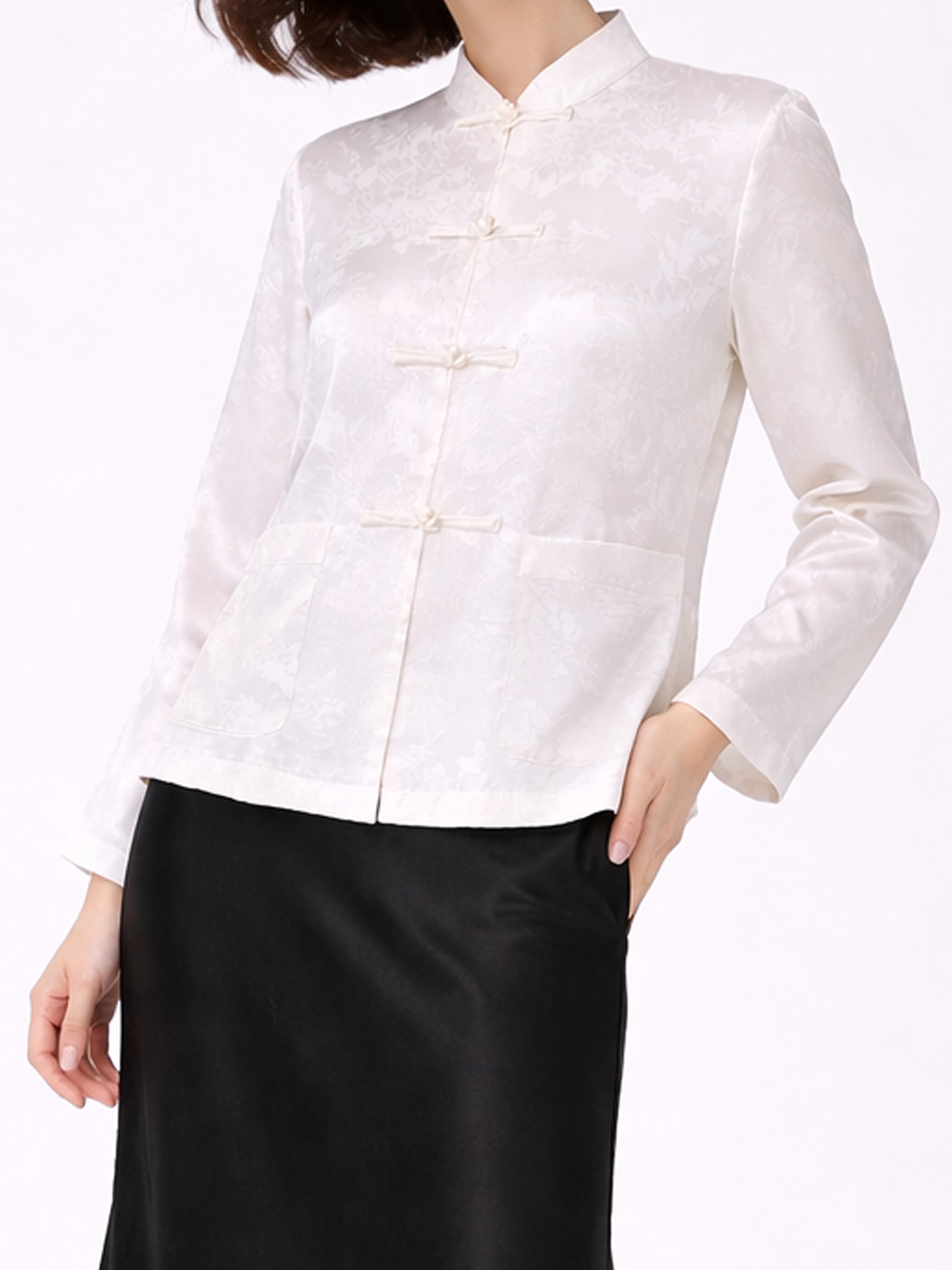 Women's White Mandarin Jacket - women's coats & jackets | SYNCC