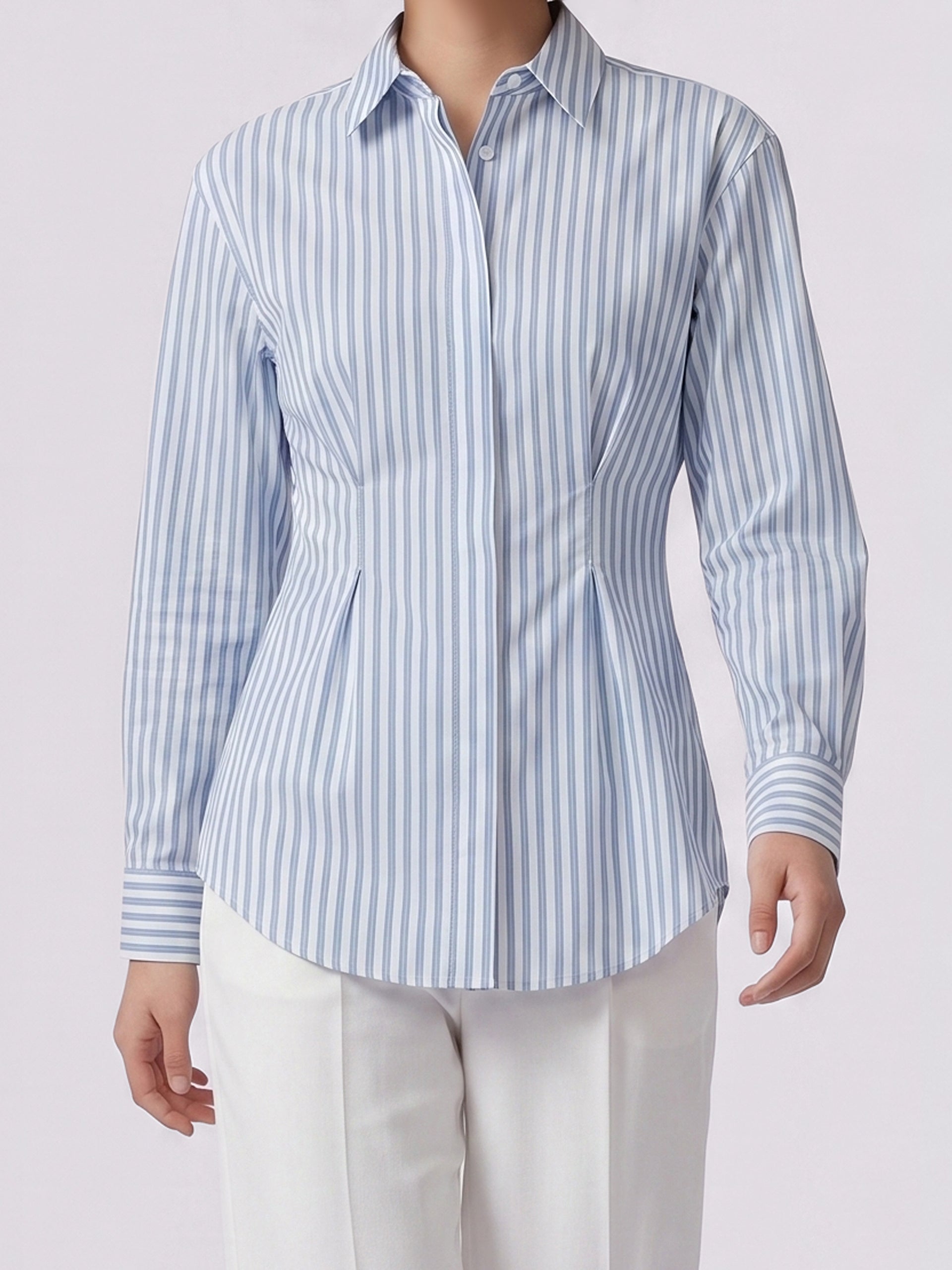 Women's Blue Striped Hourglass Shirt - women's Short Shirt | SYNCC