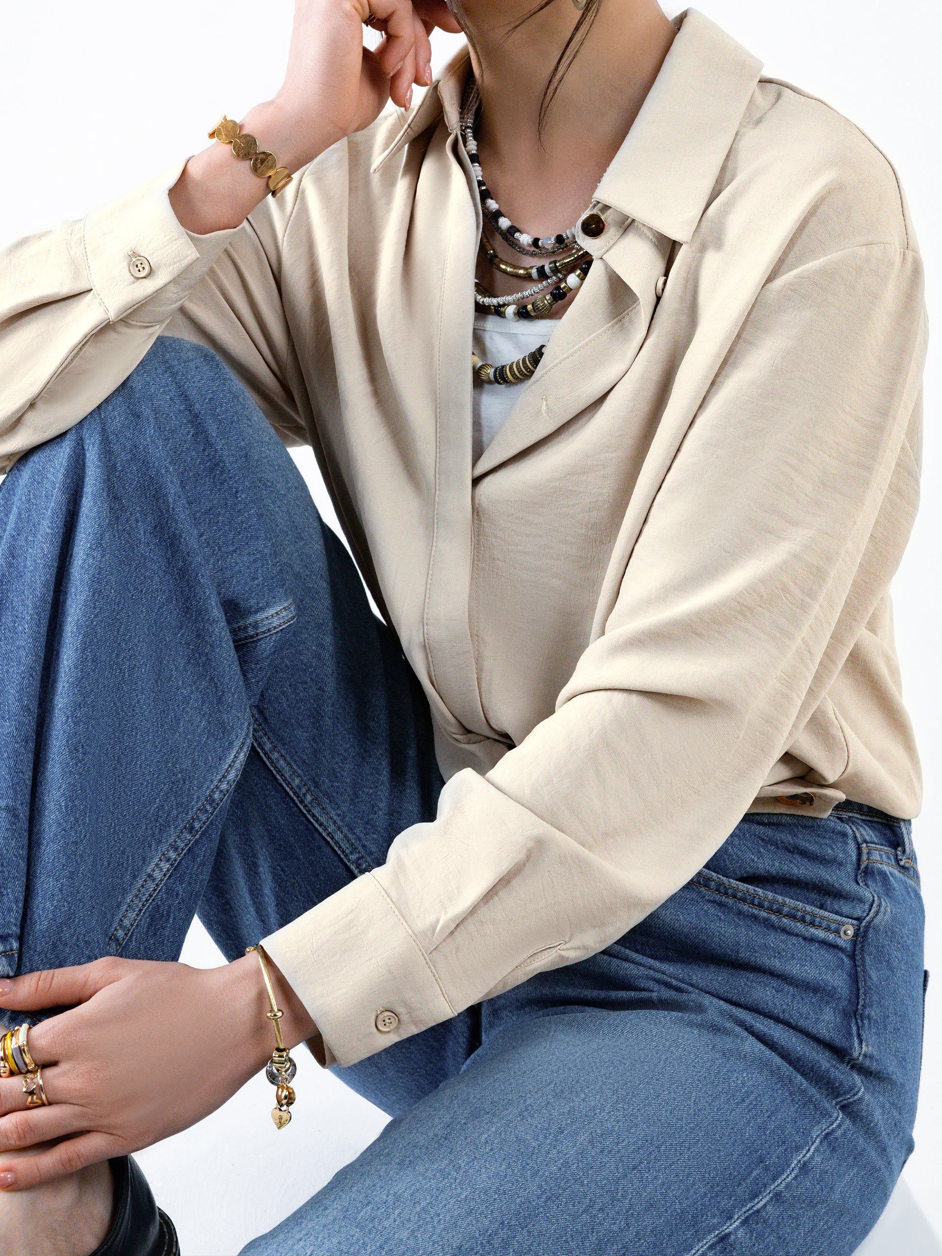 Stone Buttoned-Waist Asymmetric Top