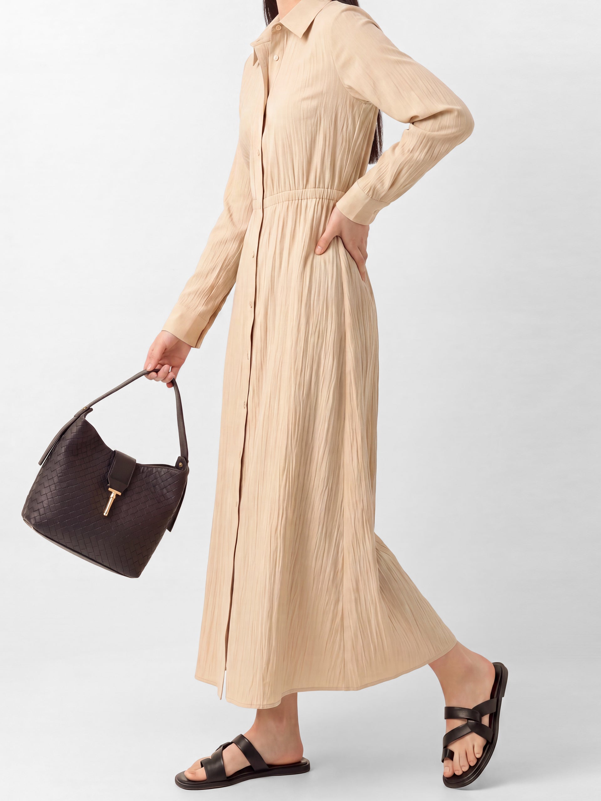 Oyster Gathered Belt Shirt Dress