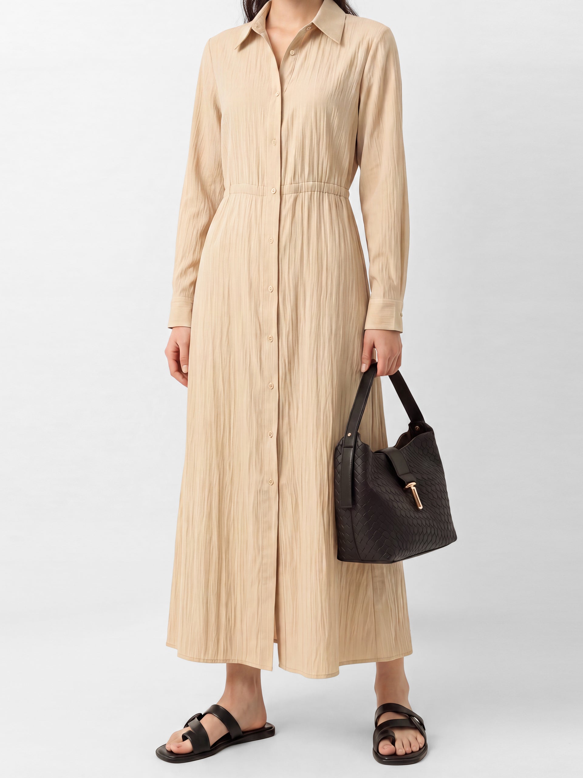 Oyster Gathered Belt Shirt Dress