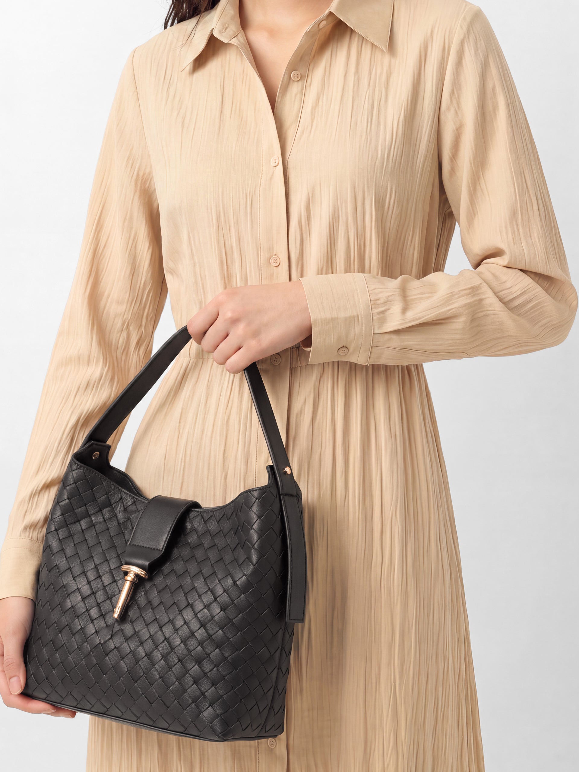 Oyster Gathered Belt Shirt Dress