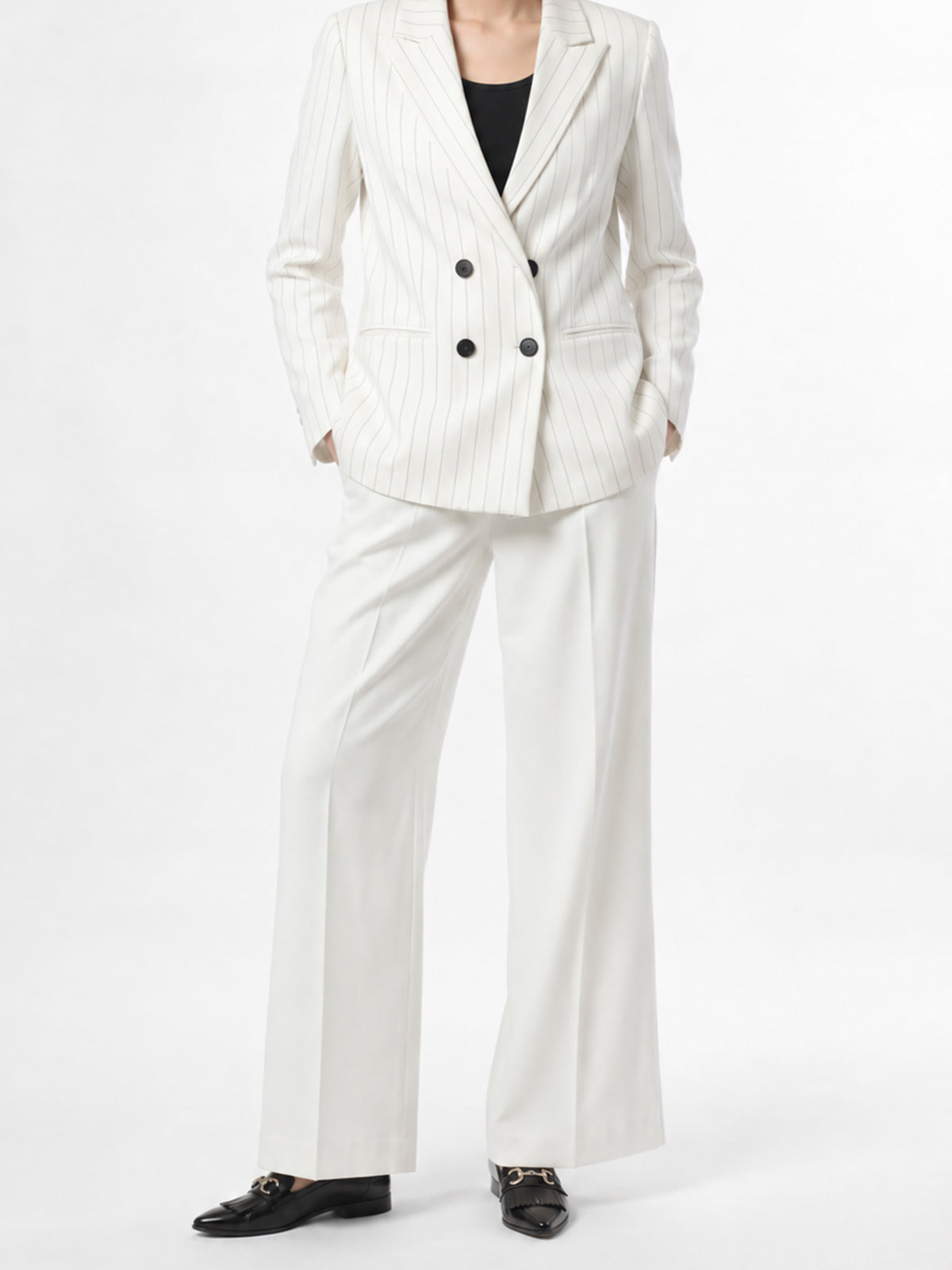 Pinstripe Double-Breasted Jacket - SYNCC Women's Jacket & Blazer