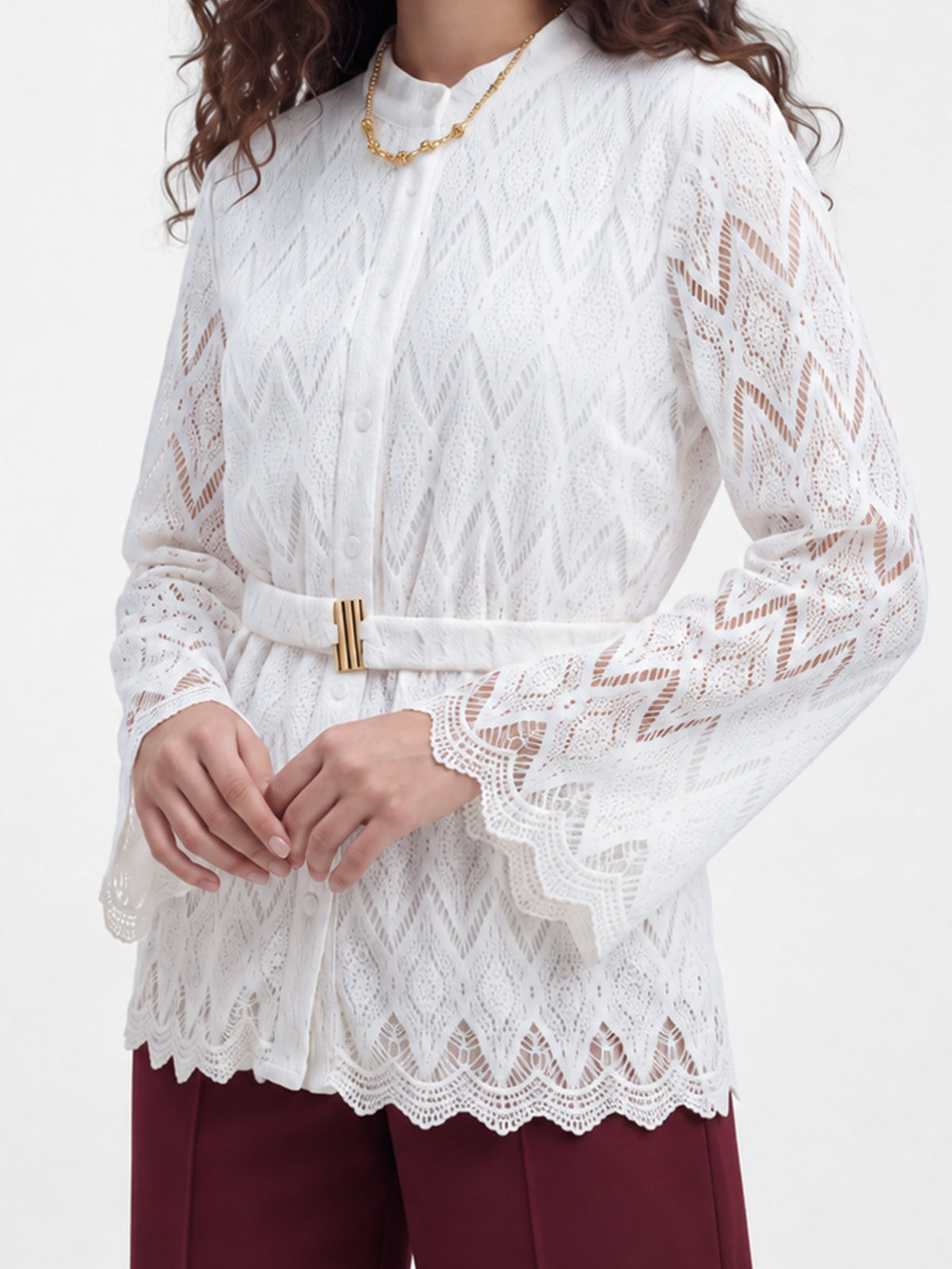 Eyelet Lace Open-Front Jacket